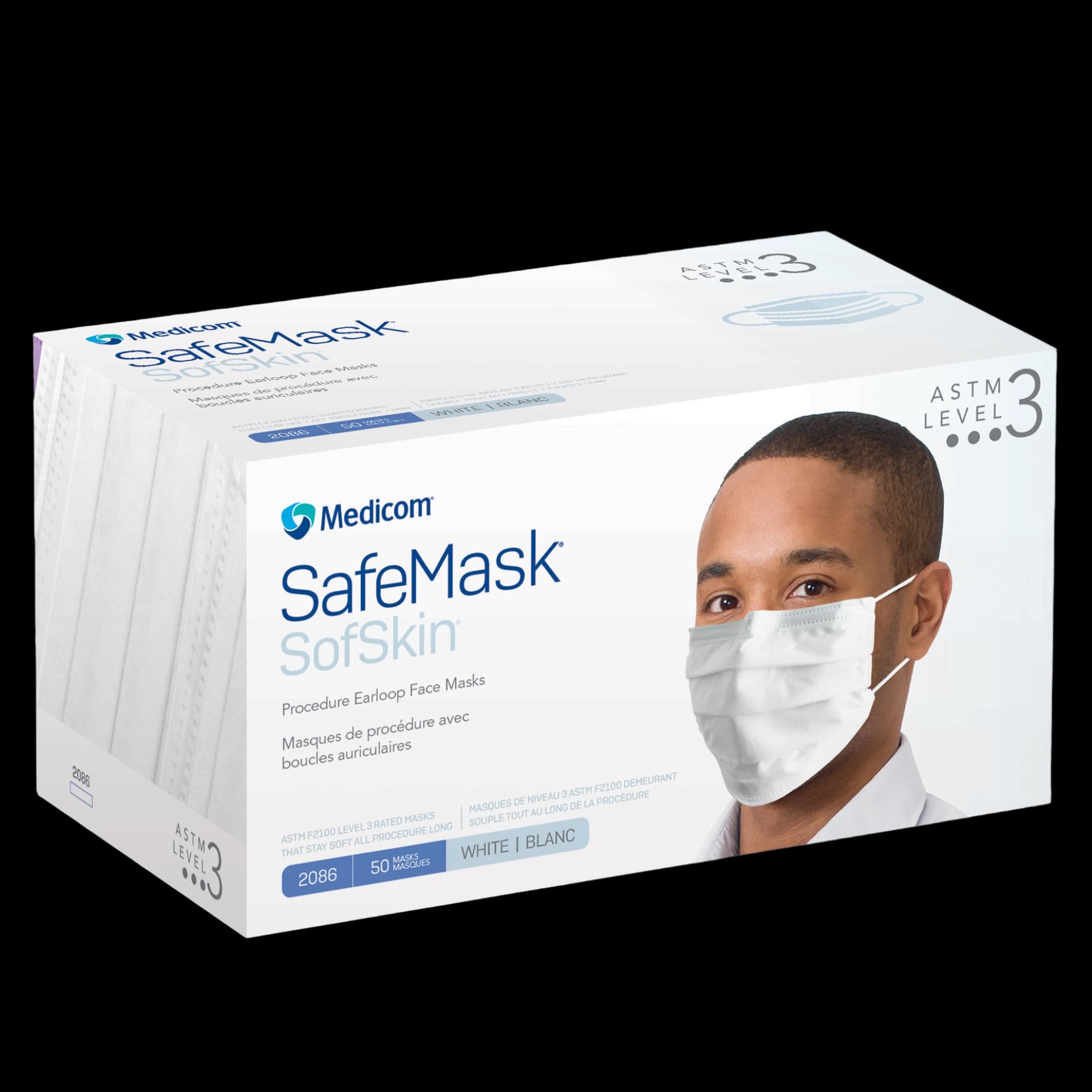 Medicom SafeMask SofSkin Procedure Earloop Face Mask, ASTM Level 3, Fluid Resistant, White, 50/Box, 2086 thumbnail 15