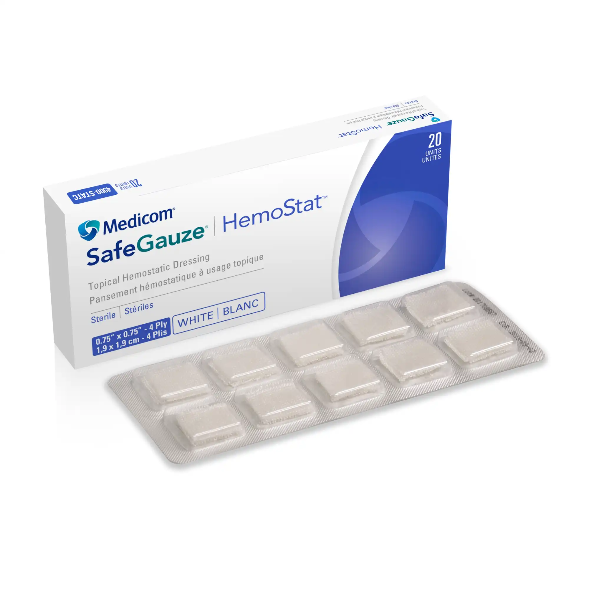 SafeGauze HemoStat Topical Hemostatic Dressing, 0.75" x 0.75", 4-Ply, 20/Box, 4900-STAT thumbnail 5