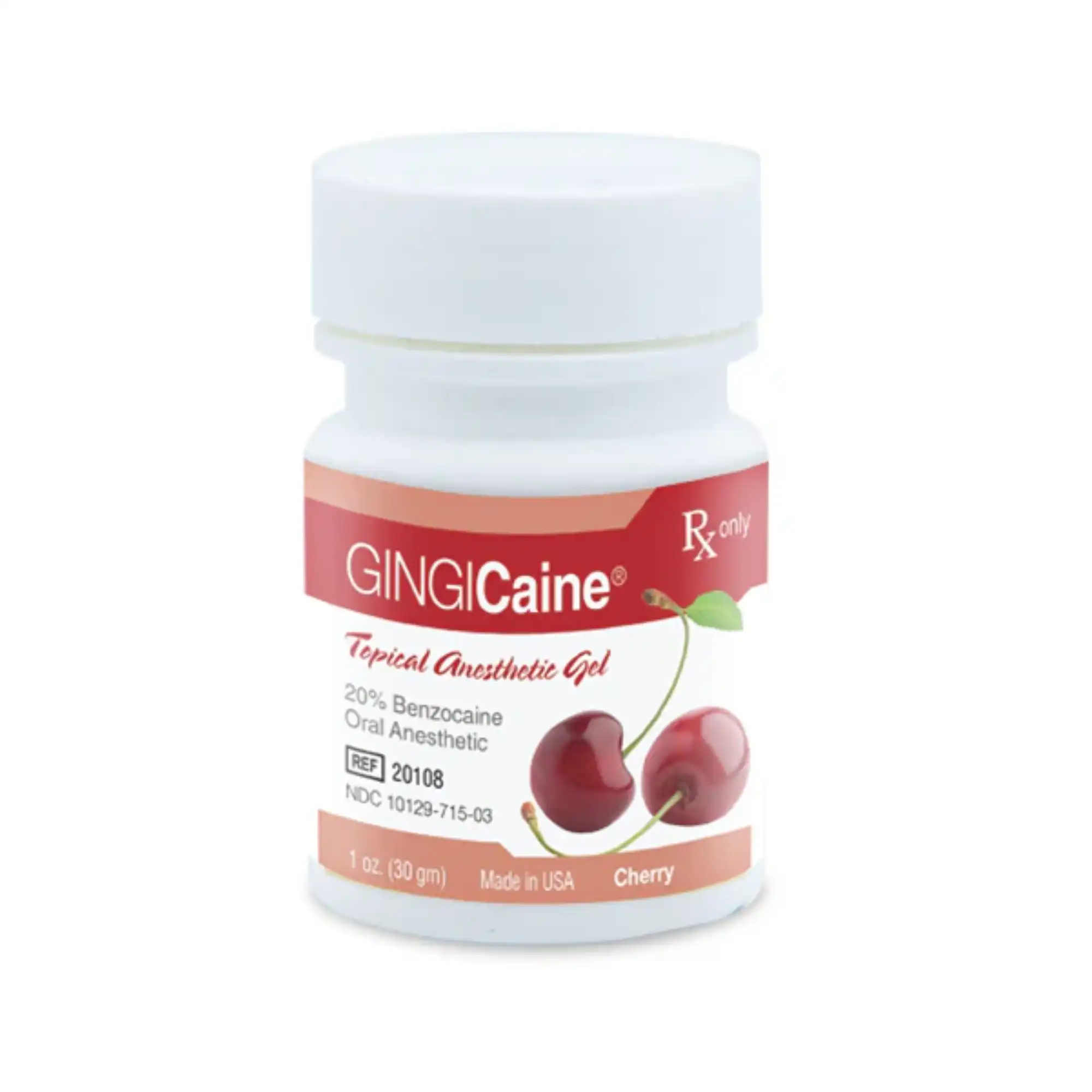 Gingicaine Topical Anesthetic Gel, Bing Cherry Flavor, 20% Benzocaine, 1 oz Jar, GI-20109 - Gingicaine Topical Gel Cherry 1oz/Jr (GI-20109) - Image 1