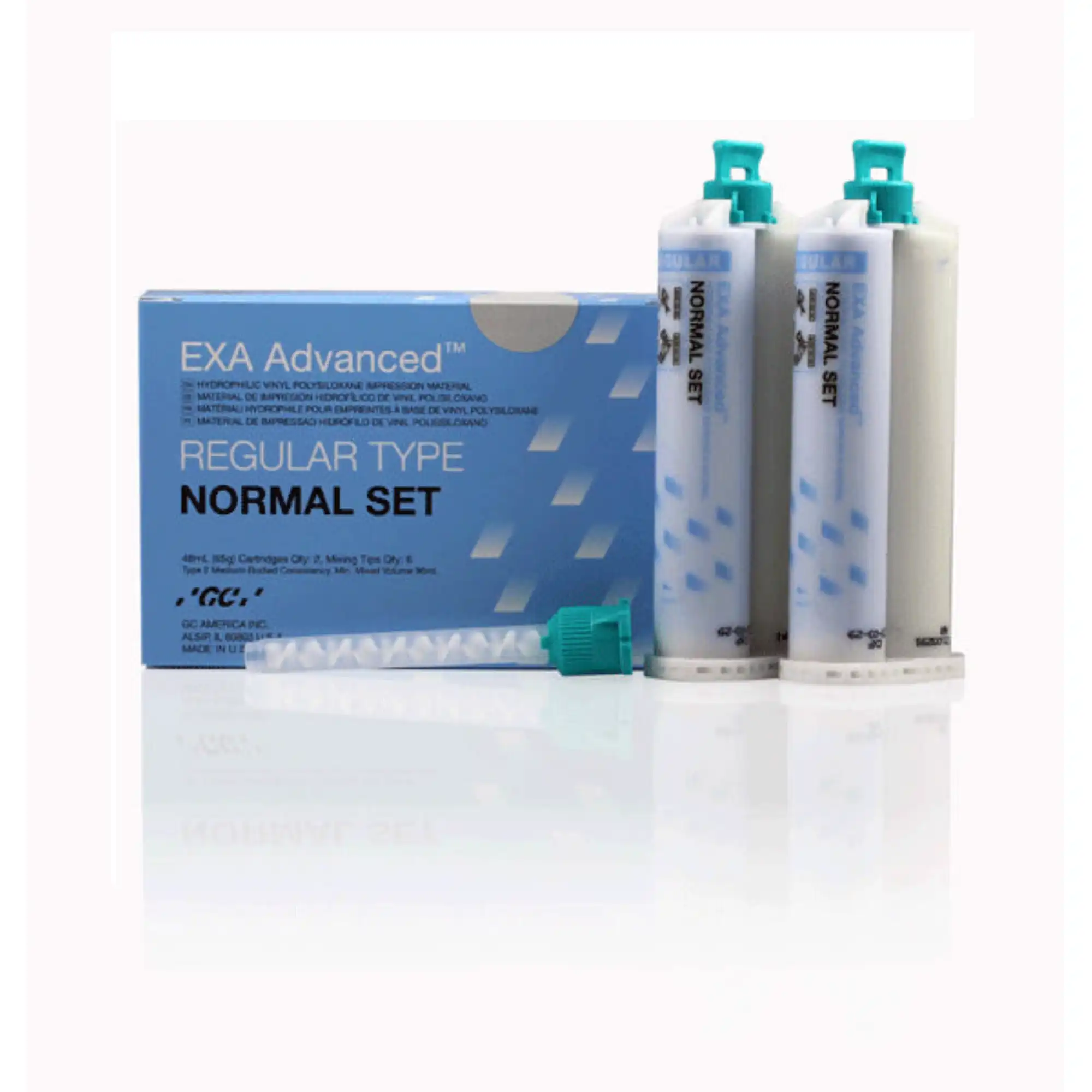 GC America EXA Advanced VPS Impression Material, Regular Body, Normal Set, 48 mL Cartridges, 2/Pk with Mixing Tips, 137117 thumbnail 2