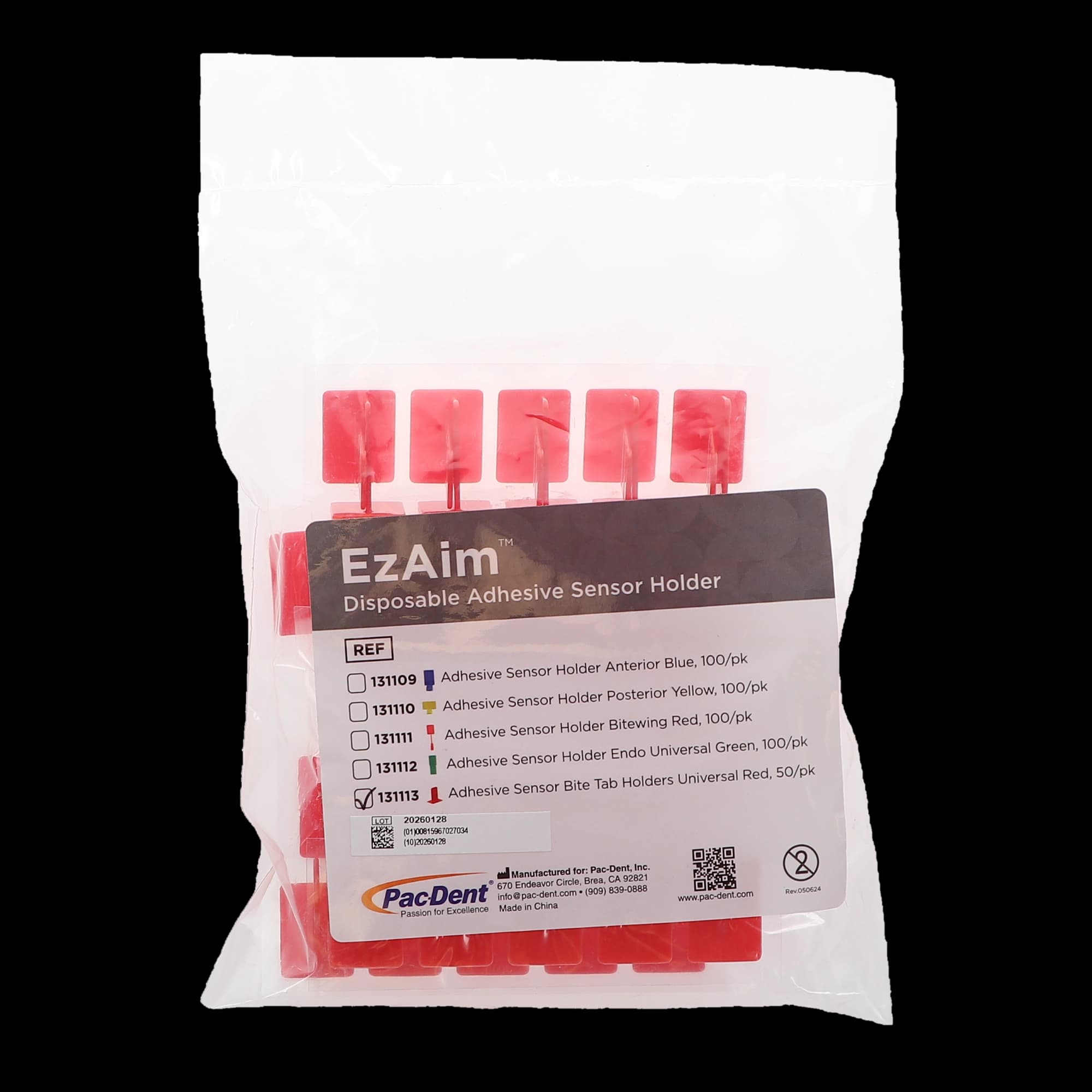 Pac-Dent EzAim Disposable Adhesive Sensor Bite Tab Holders, Red, Universal, 50/Pk, 131113 thumbnail 7