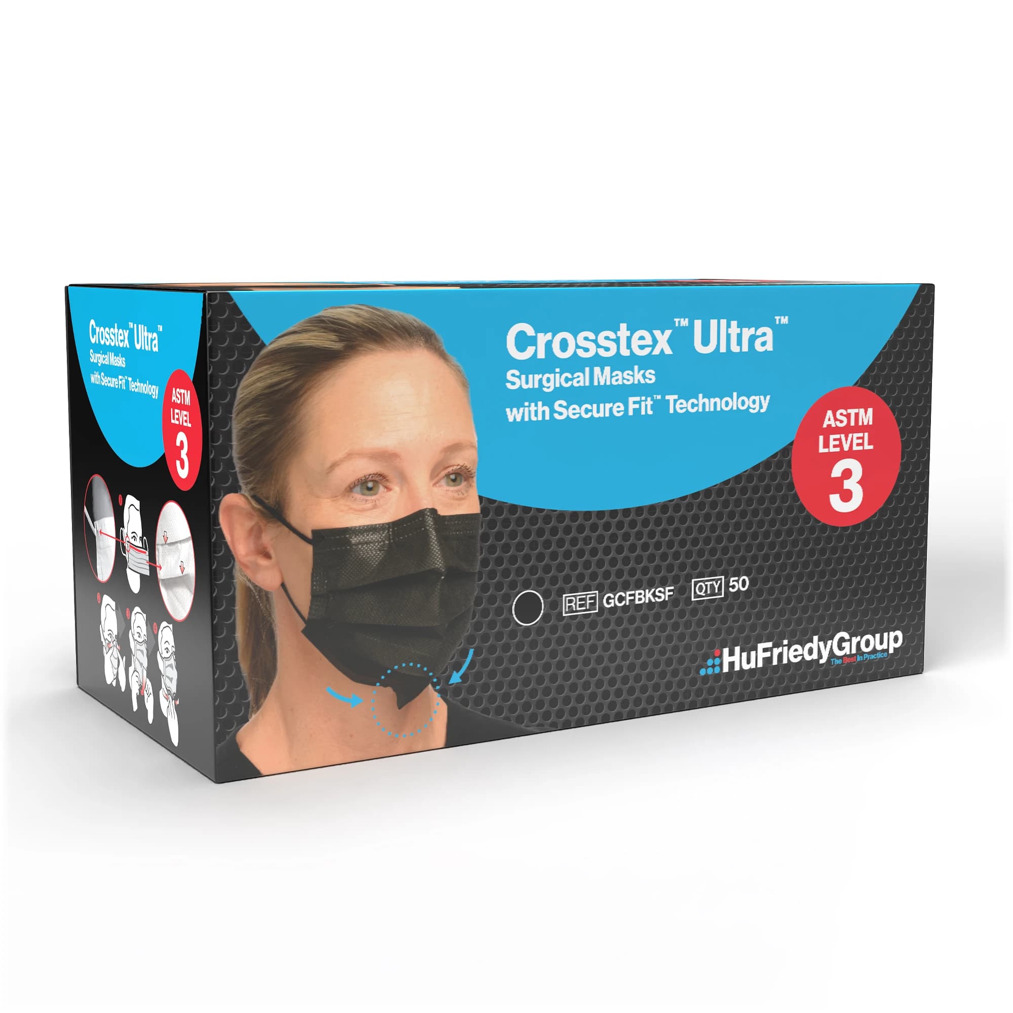Crosstex™ Surgical Face Mask with Secure Fit™ Technology, ASTM Level 3, Black, Ear Loop, 50/Box, GCFBKSF thumbnail 8