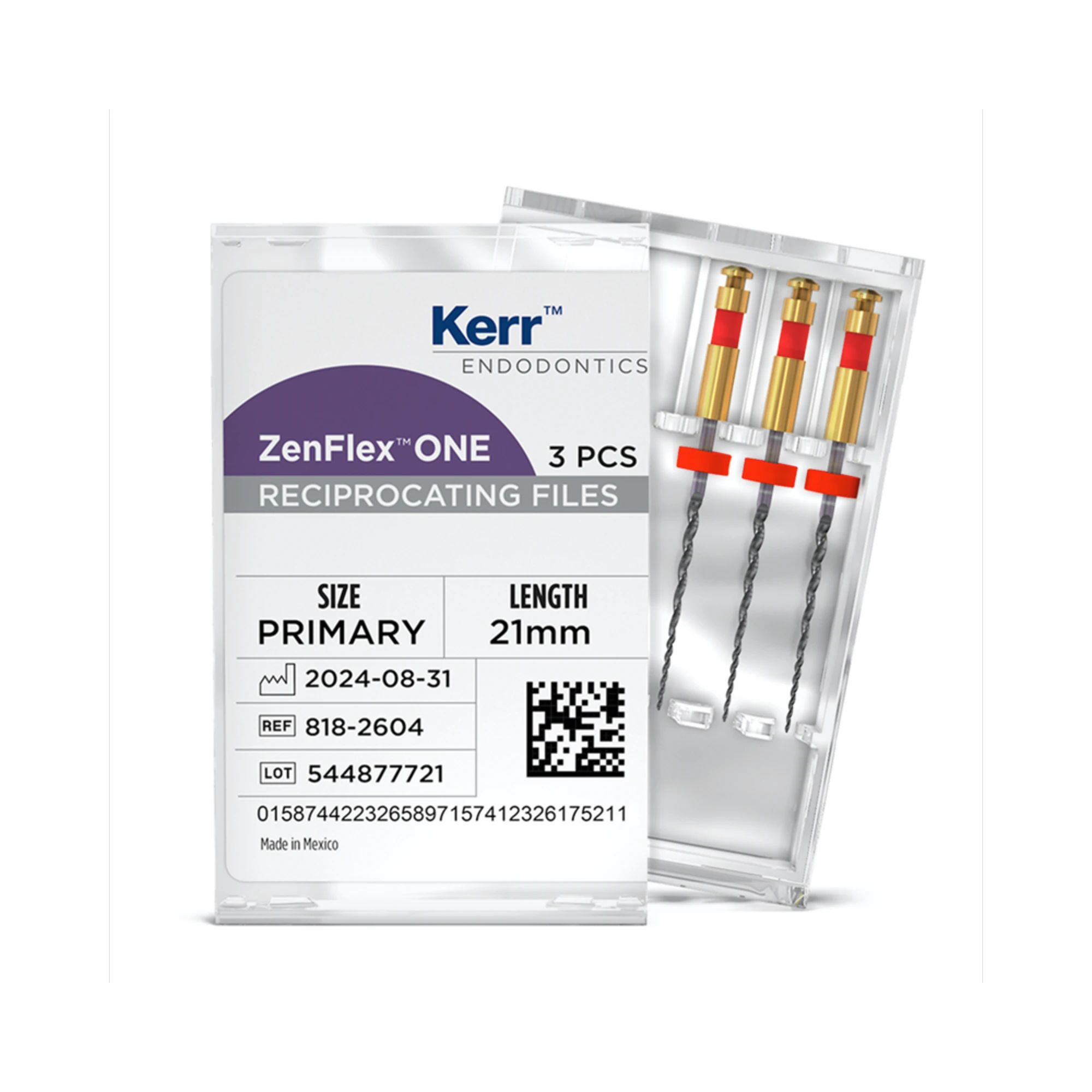 Kerr ZenFlex ONE Reciprocating NiTi File, Primary, Red, .25/.06, 21mm, 3/Pk, 818-2604 thumbnail 8