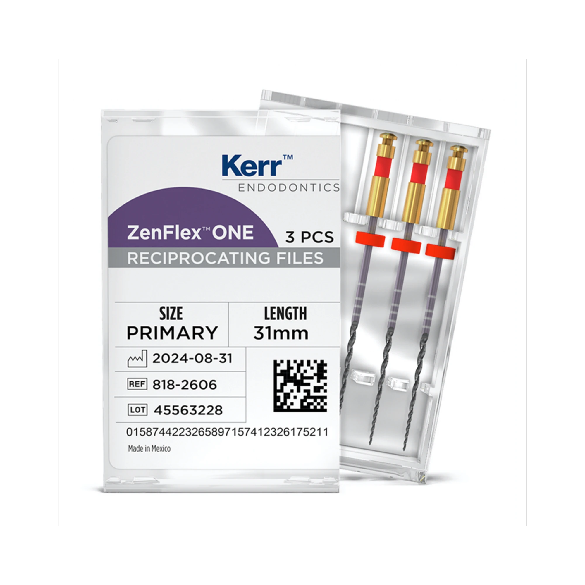 Kerr ZenFlex ONE Reciprocating NiTi File, Primary, Red, .25/.06, 31mm, 3/Pk, 818-2606 thumbnail 3