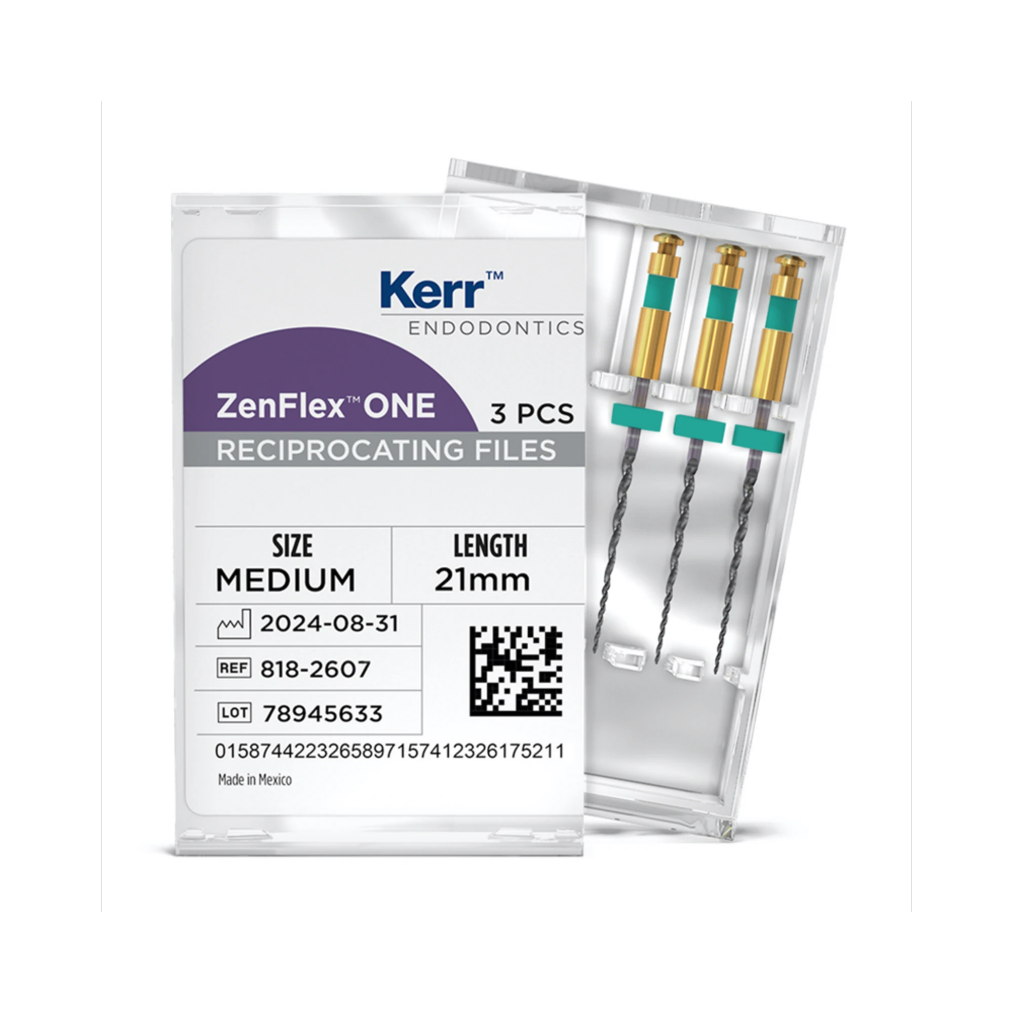 ZenFlex ONE Reciprocating NiTi File, Medium (Green), .35/.06, 21mm, 3/Pk, 818-2607 thumbnail 3