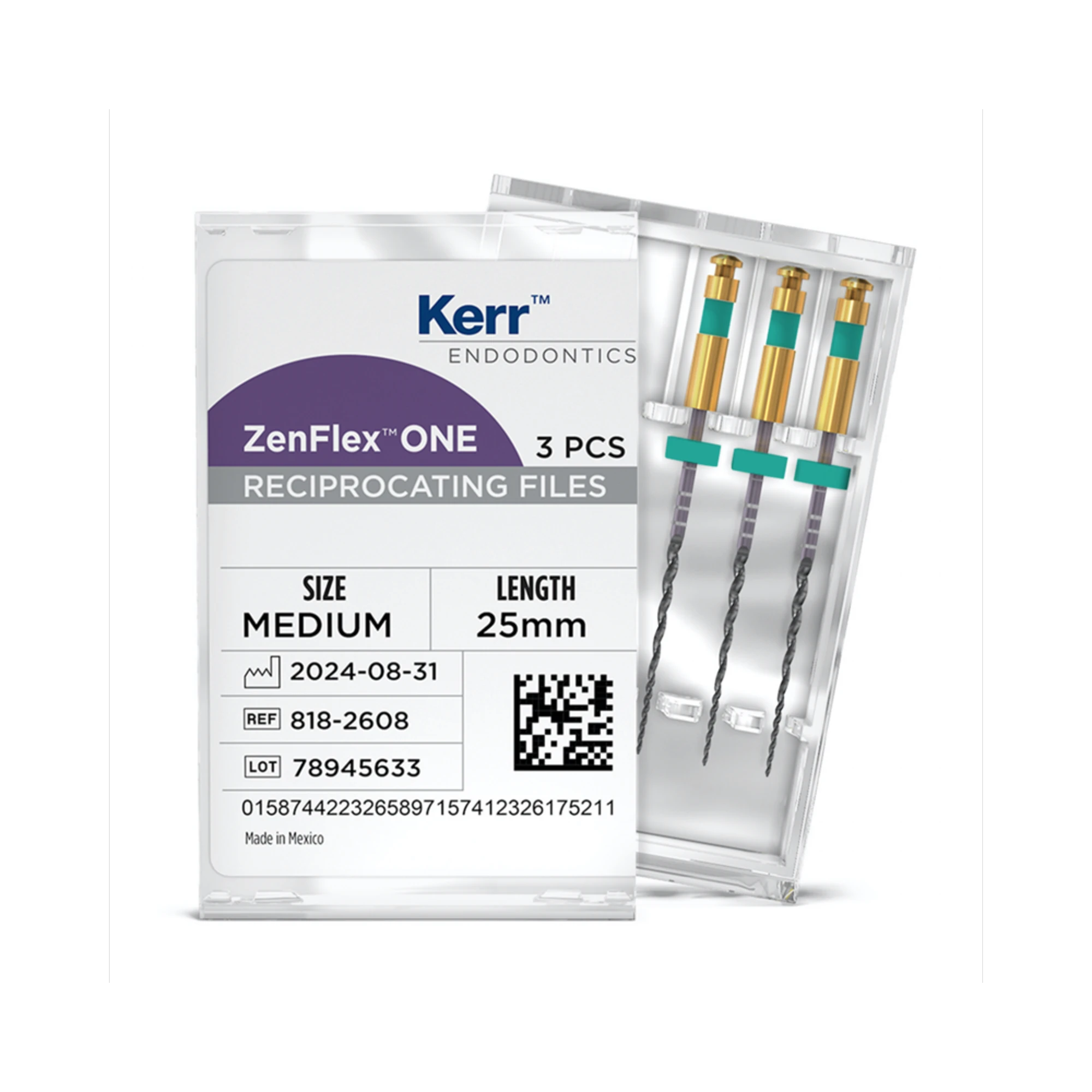ZenFlex ONE Reciprocating NiTi File, Medium (Green), .35/.06, 25mm, 3/Pk, 818-2608 thumbnail 8