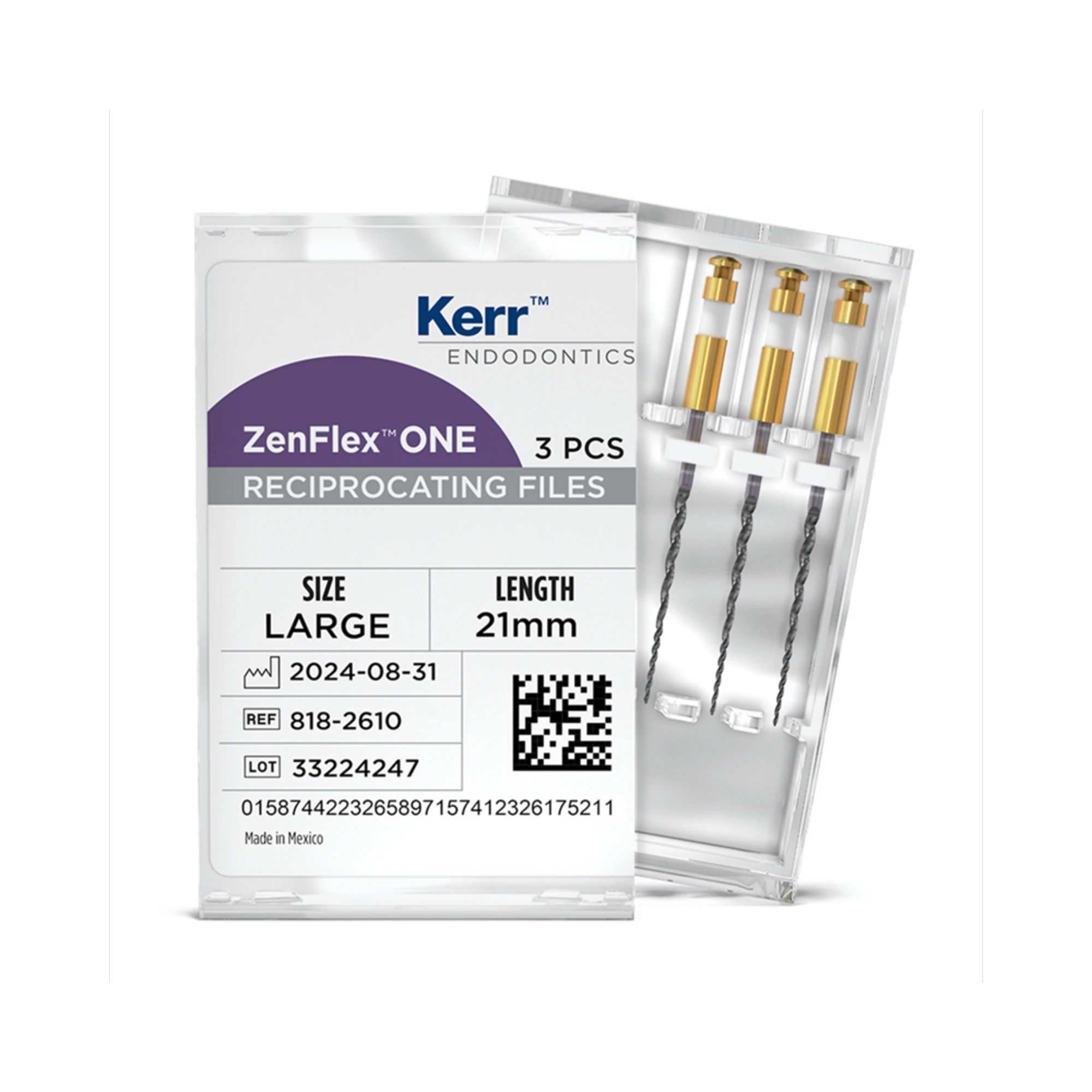ZenFlex ONE Reciprocating NiTi Endodontic File, Large, White, .45/.06, 21mm, 3/Pack, 818-2610 thumbnail 2
