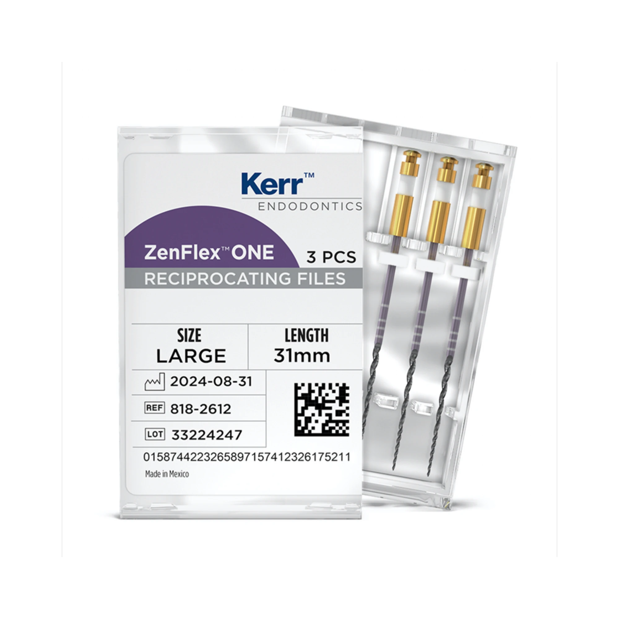 ZenFlex ONE Reciprocating NiTi File, Large, White, .45/.06, 31mm, 3/Pk, 818-2612 thumbnail 3