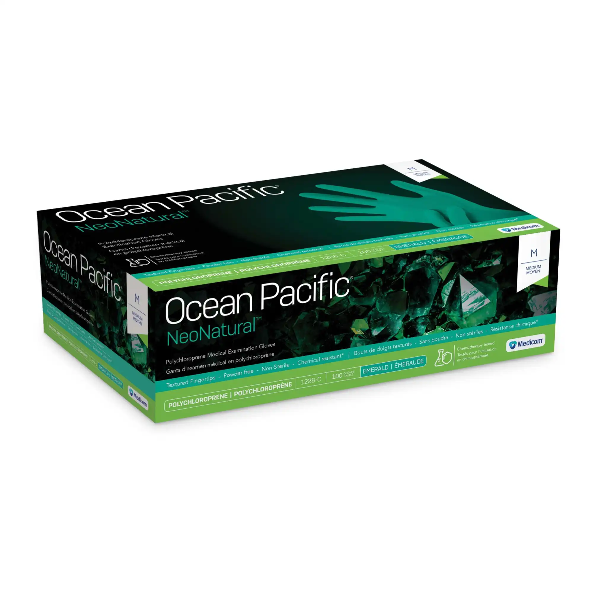 Ocean Pacific® NeoNatural™ Polychloroprene Exam Gloves, Powder Free, Latex Free, Non-Sterile, Emerald Green, Medium, 100/Box, 1228-C thumbnail 7