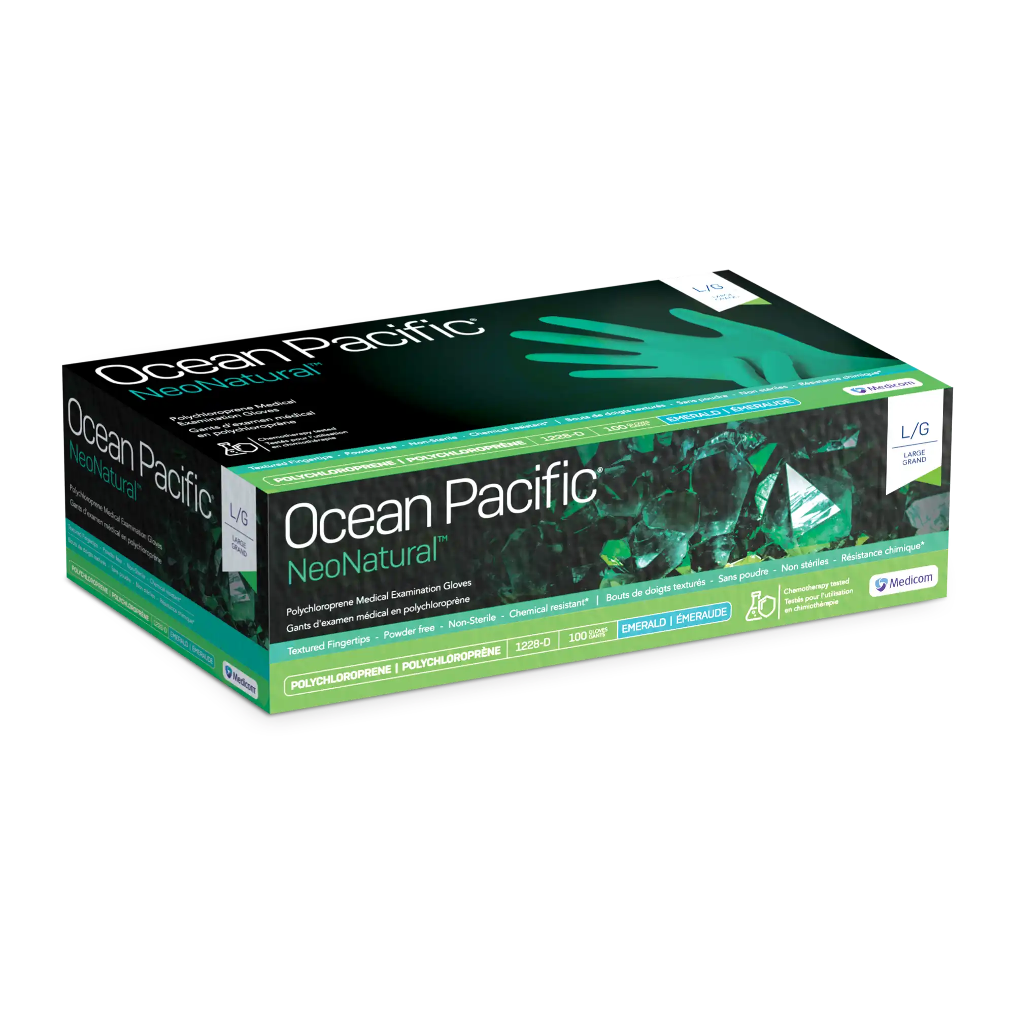Ocean Pacific® NeoNatural™ Polychloroprene Exam Gloves, Powder Free, Latex Free, Non-Sterile, Chemo Rated, Large, Emerald Green, 100/Box, 1228-D thumbnail 7