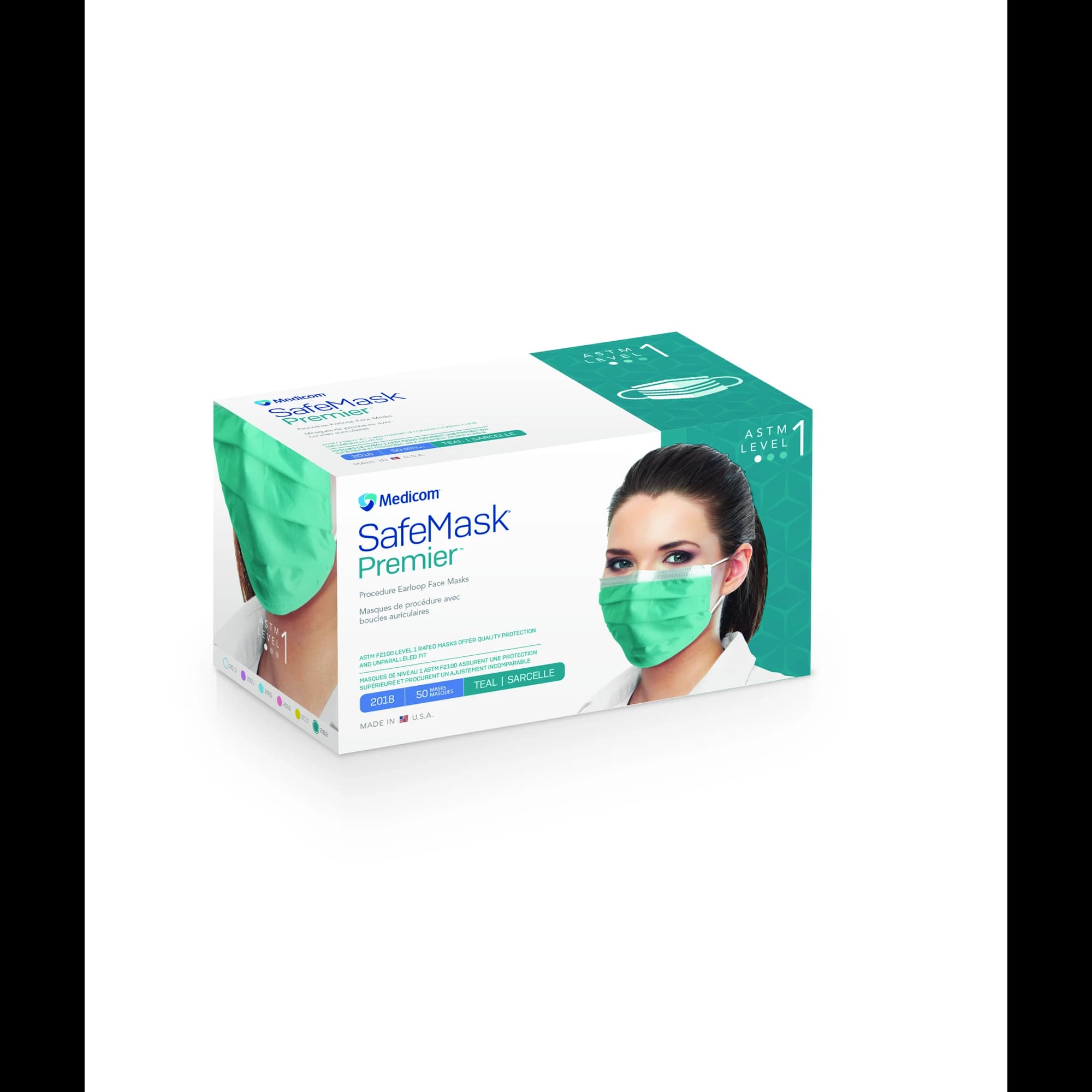 SafeMask® Premier™ Procedure Face Mask, ASTM Level 1, Ear Loop, Teal, 50/Box, 2018 thumbnail 11