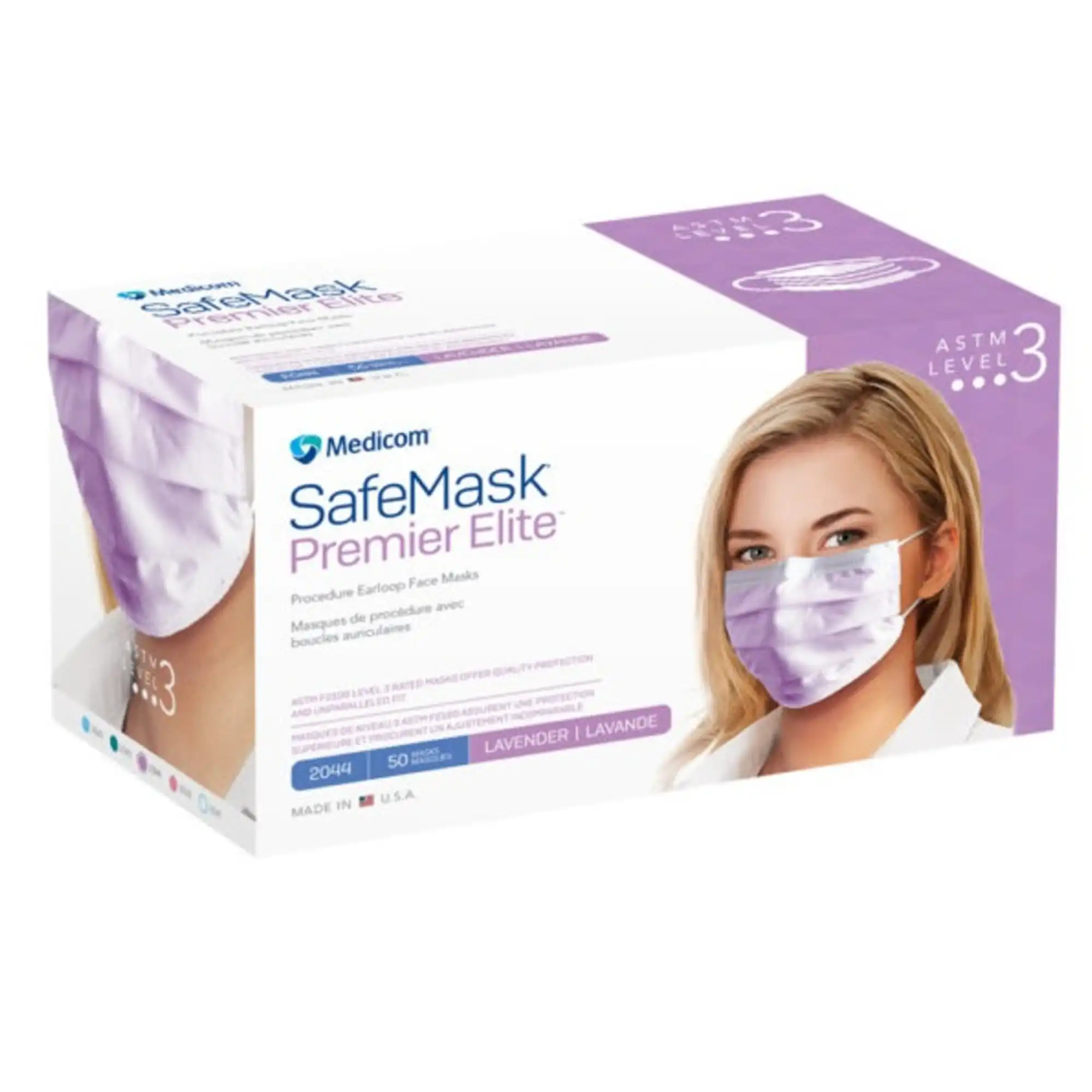 SafeMask Premier Elite Procedure Earloop Face Mask, ASTM Level 3, Lavender, 50/Box, 2044 thumbnail 11
