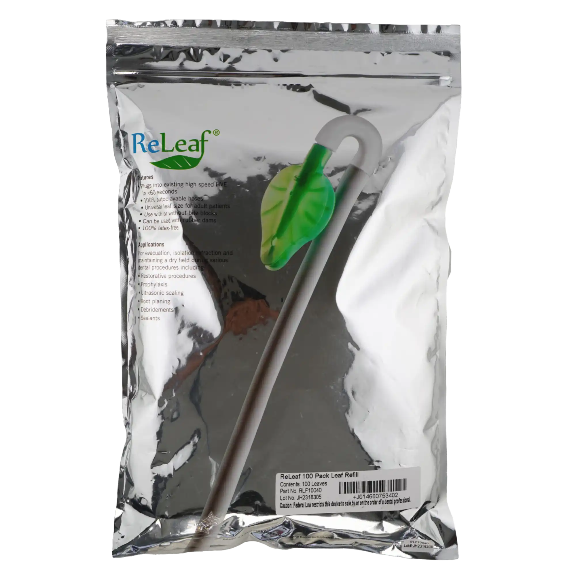 ReLeaf High Volume Evacuator (HVE) System Refill Leaves, Latex-Free & BPA-Free, Green, Universal Adult, 100/Pk, RLF10040 thumbnail 5