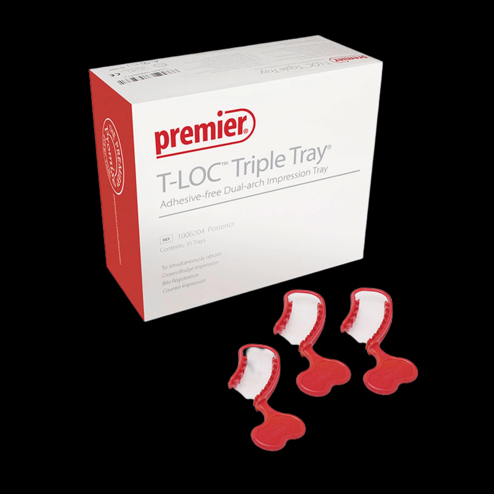 T-Loc Triple Tray Adhesive-Free Dual-Arch Impression Trays, Posterior, Coral, 35/Box, 1006204 thumbnail 5