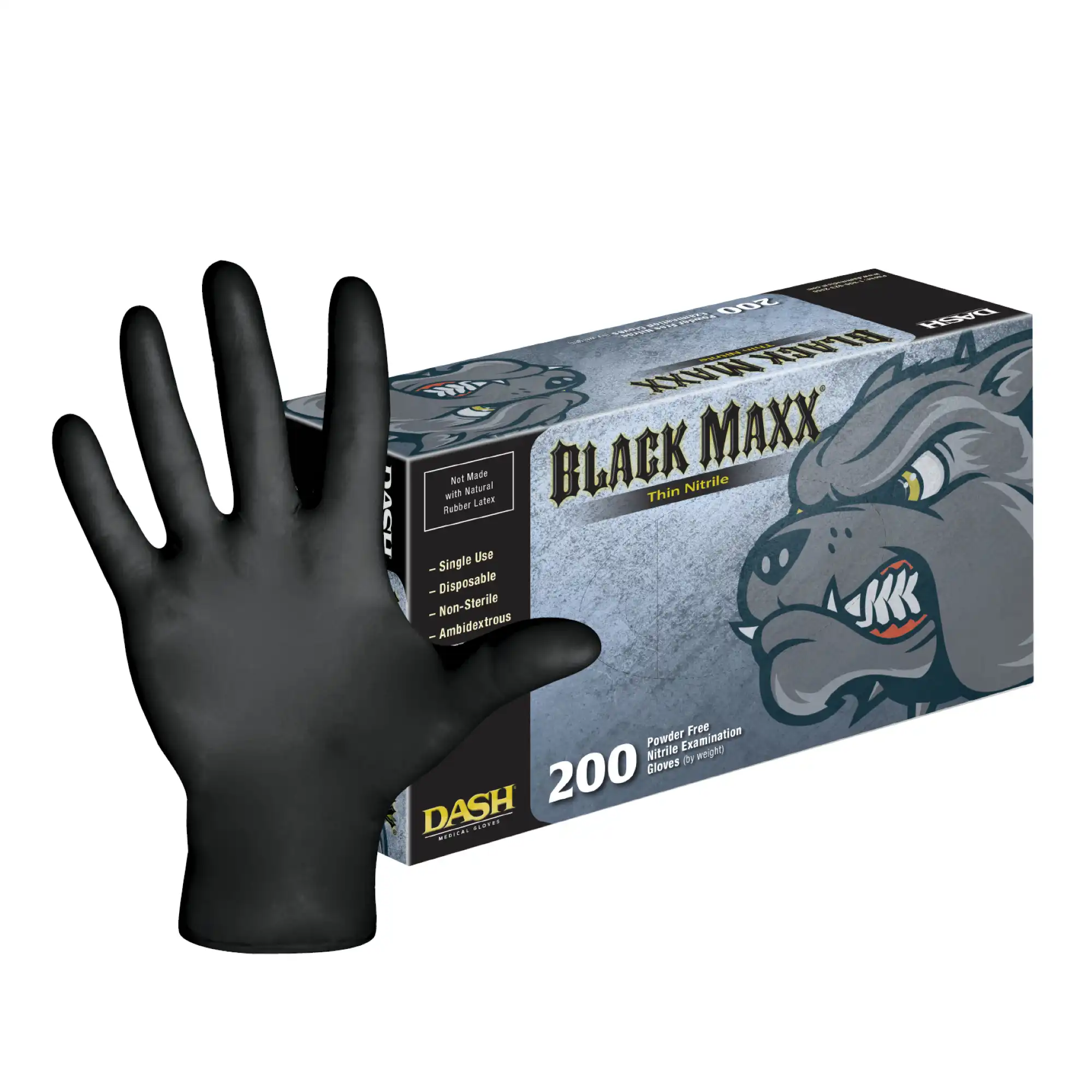 DASH Black Maxx Thin Nitrile Exam Gloves, Powder-Free, Latex-Free, Non-Sterile, Large, Black, 200/Box, BMNT200L thumbnail 2