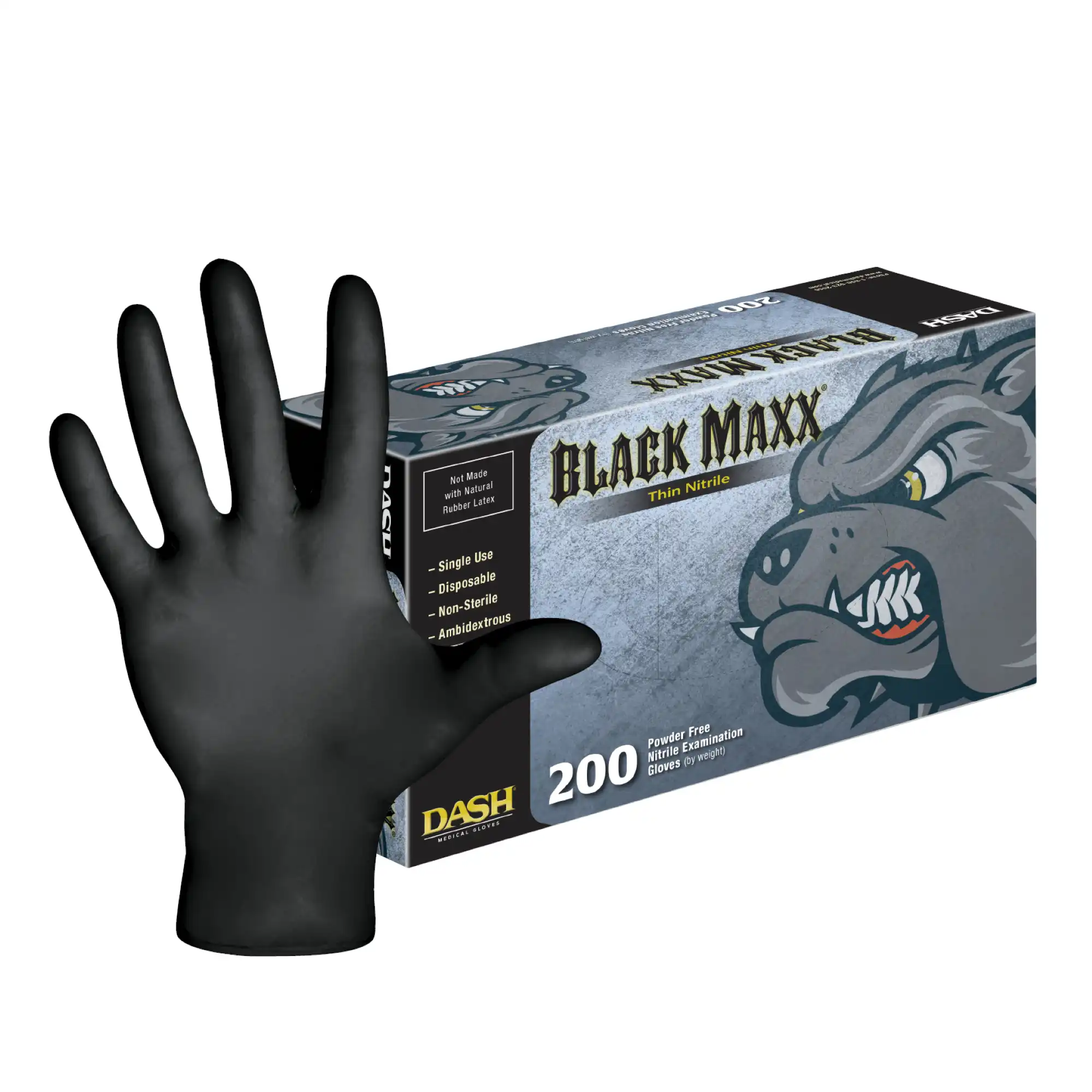 DASH Black Maxx Thin Nitrile Exam Gloves, Powder-Free, Latex-Free, X-Large, Black, 200/Box, BMNT200XL thumbnail 2