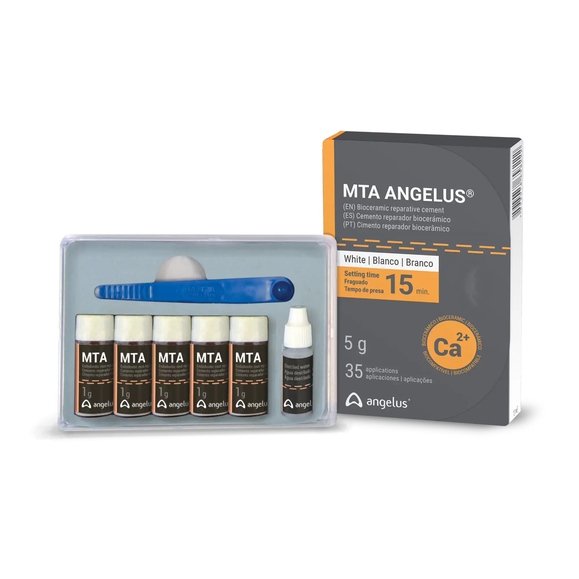 MTA Angelus White Reparative Cement, 5 g Package (5 x 1 g Vials, 3 mL Distilled Water, Measuring Scoop), 35 Doses, 1822 thumbnail 7