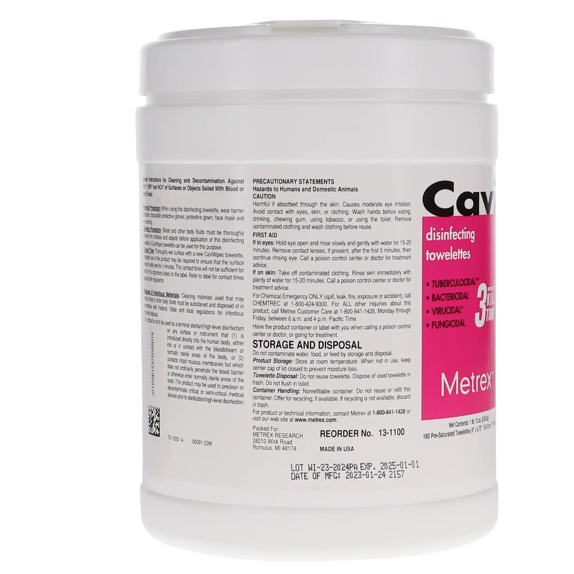 CaviWipes Disinfectant Towelettes, Large, 6" x 6.75", 160 Wipes/Canister, 13-1100 thumbnail 6