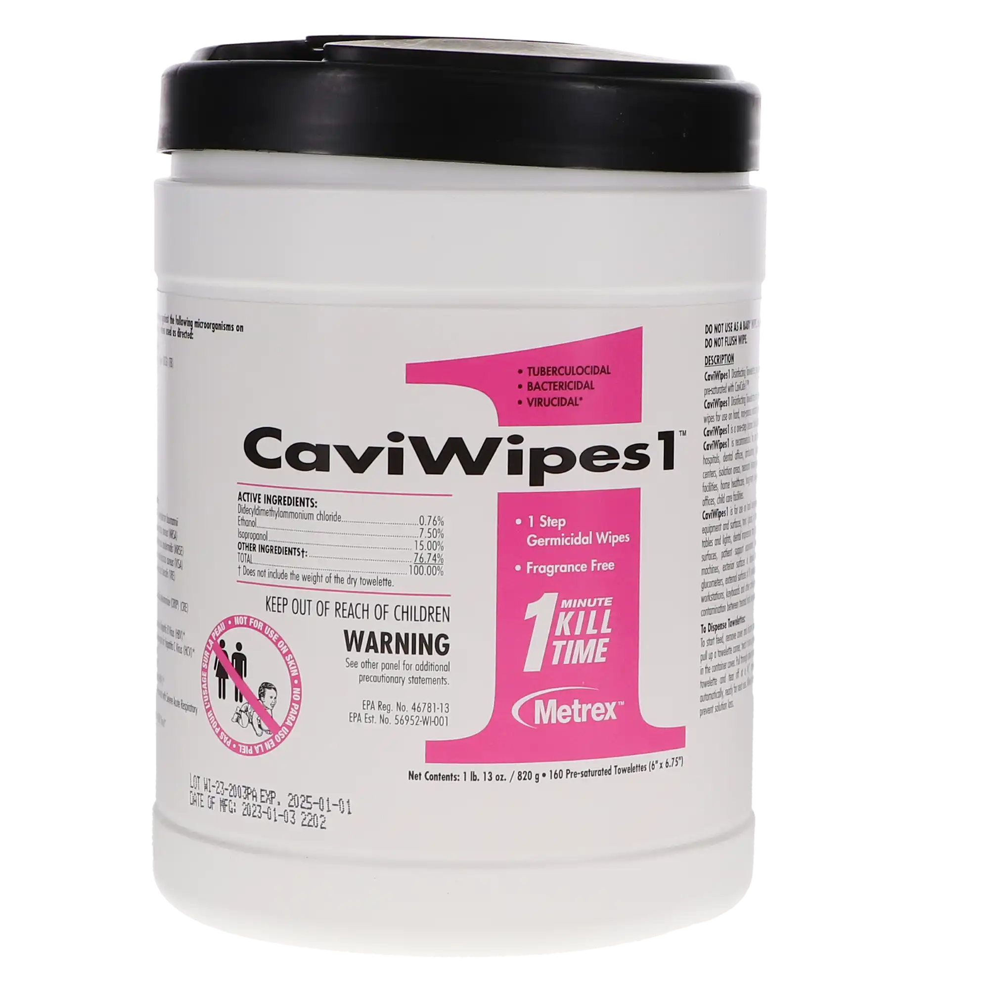 CaviWipes1 Surface Disinfectant Towelettes, Large, 6" x 6.75", 160/Canister, 46781-13 thumbnail 10