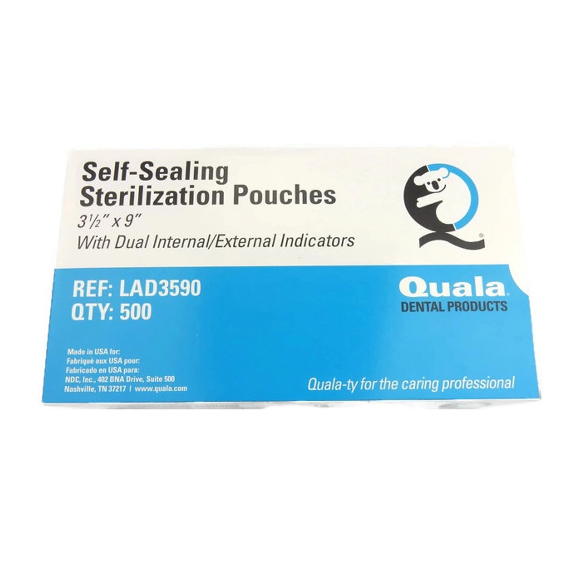 Quala Self-Sealing Sterilization Pouches, 3.5" x 9", Paper/Blue Film, Dual Internal & External Indicators, 200/Bx - Quala - Pouch 3.5 x 9, 200/Bx - Image 1