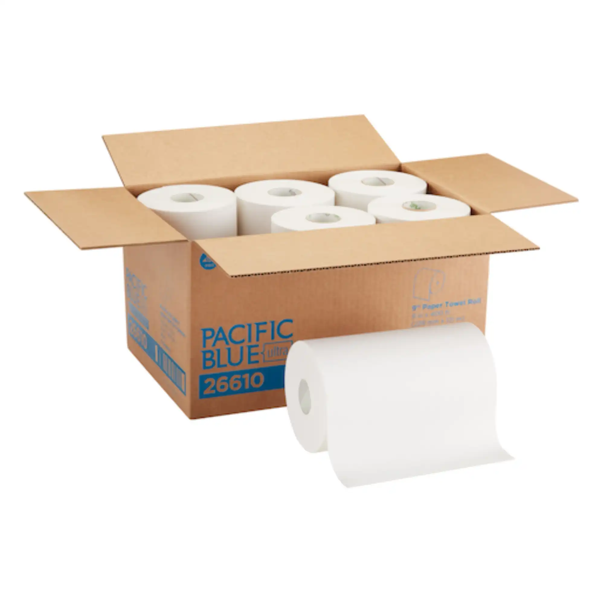 Georgia Pacific Pacific Blue Ultra Hardwound Roll Paper Towel, 1-Ply, White, 9 in x 400 ft, 6 Rolls/Case, 26610 thumbnail 3