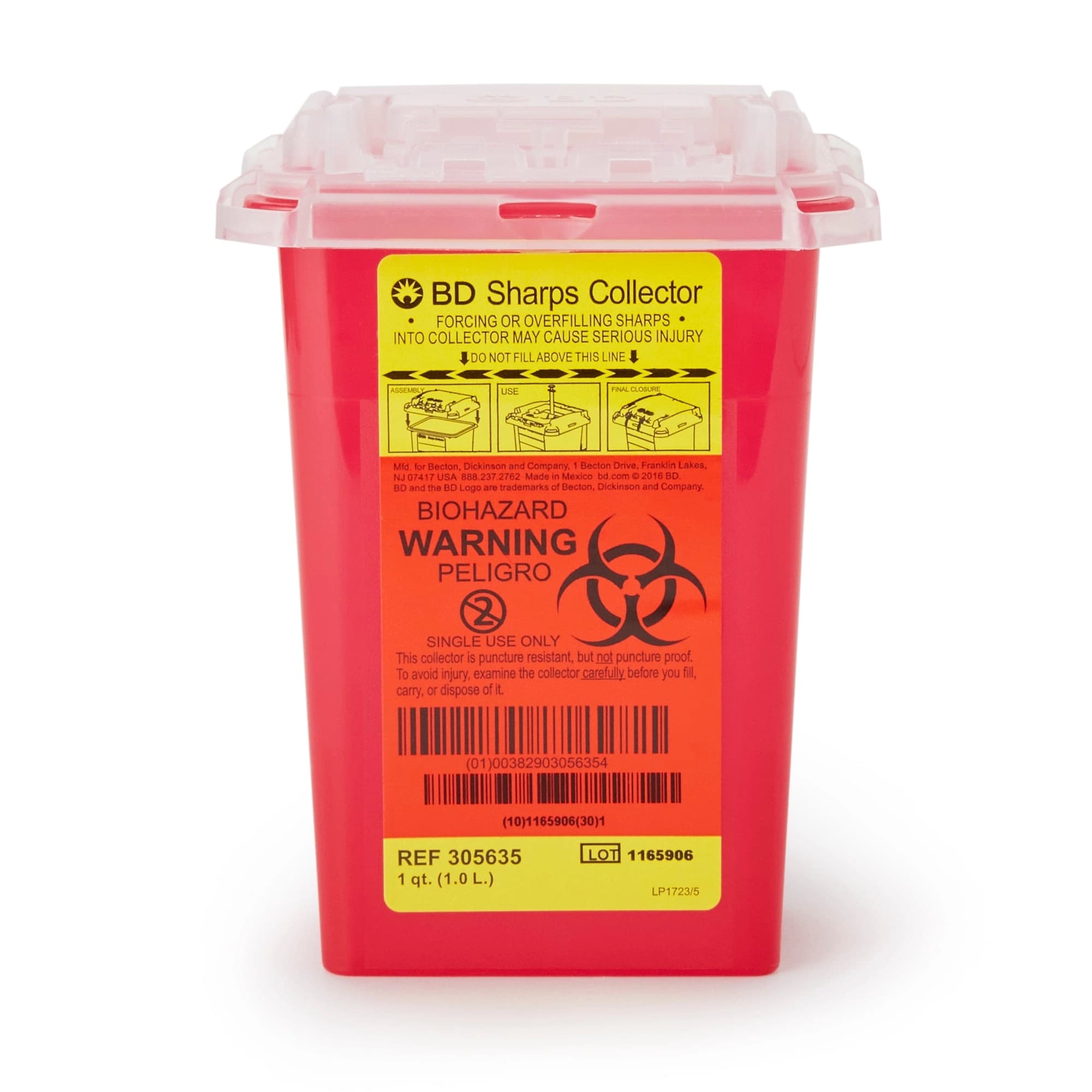 BD Sharps Collector, 1.0 Qt, Red, 60/Case, 305635 - Bd Sharps Collector, 1.0 Qt 60/Cs - Image 1