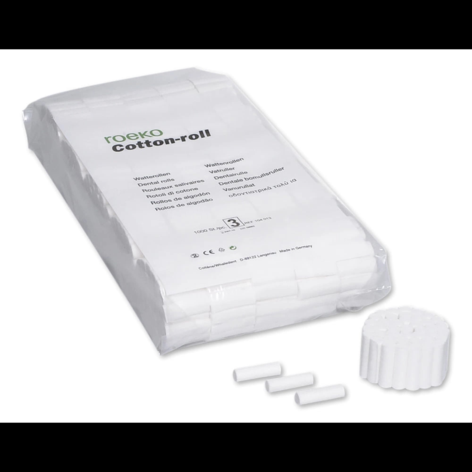 Coltene Roeko Cotton Rolls, Size #3, 1-1/2" x 1/2", Highly Absorbent, Soft & Smooth, Non-Sterile, Unstarched, 1000/Bag thumbnail 2