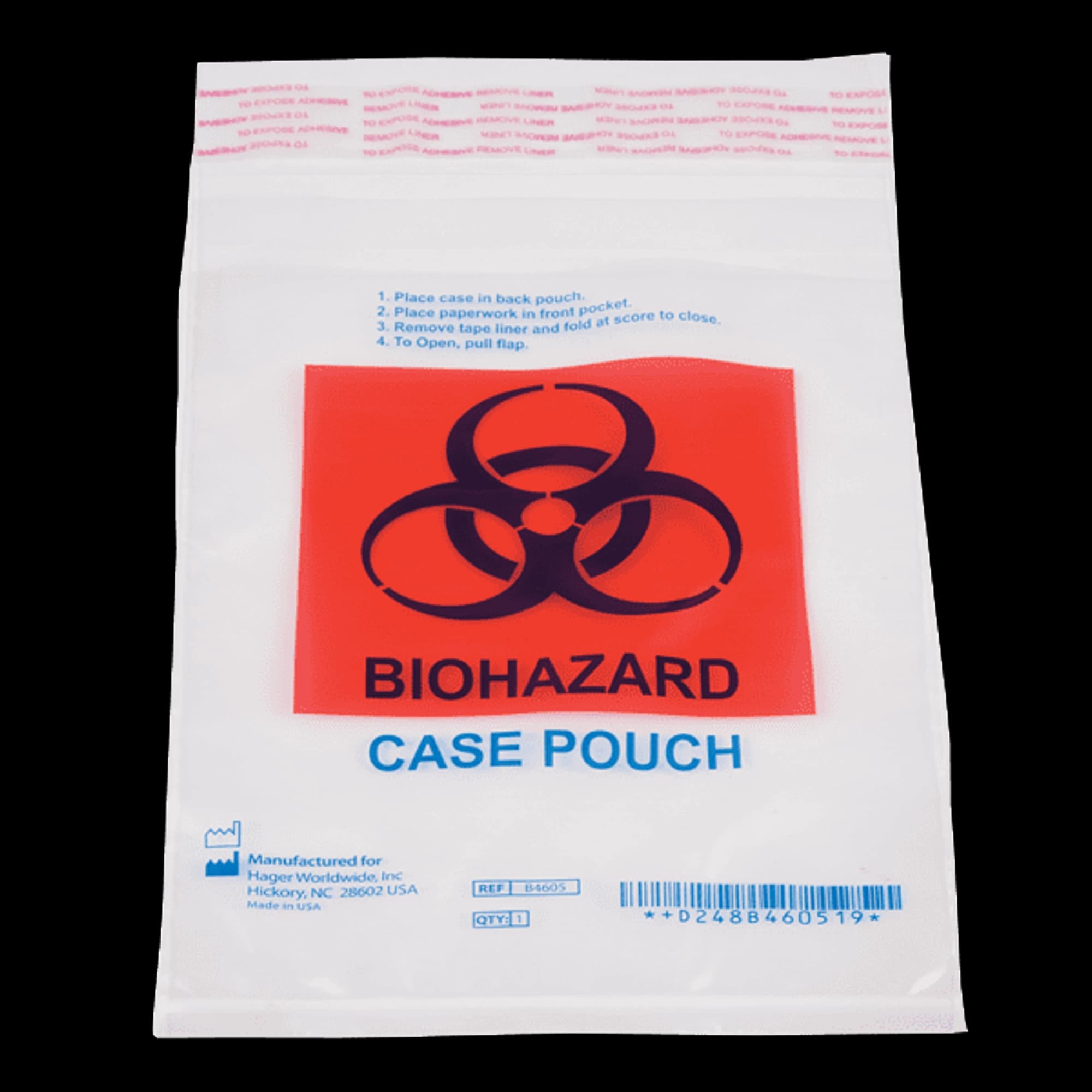 Hager Worldwide Biohazardous Lab Case Shipping Pouch, 6" x 9", Double Pouch with Paperwork Compartment, 100/Box, B4605 - Hager - Bio Hazardous Pouch 100Pk - Image 1