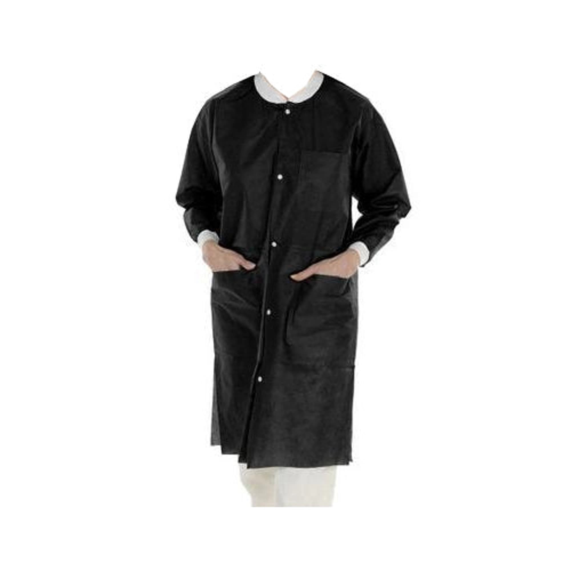 ValuMax Extra-Safe Lab Coats, Black, 3X-Large, Knee-Length, 3-Layer SMS, Fluid Resistant, AAMI Level 3, 10/Pk - ExtraSafe Lab Coats, Black, 3XL, 10/Pk - Image 1
