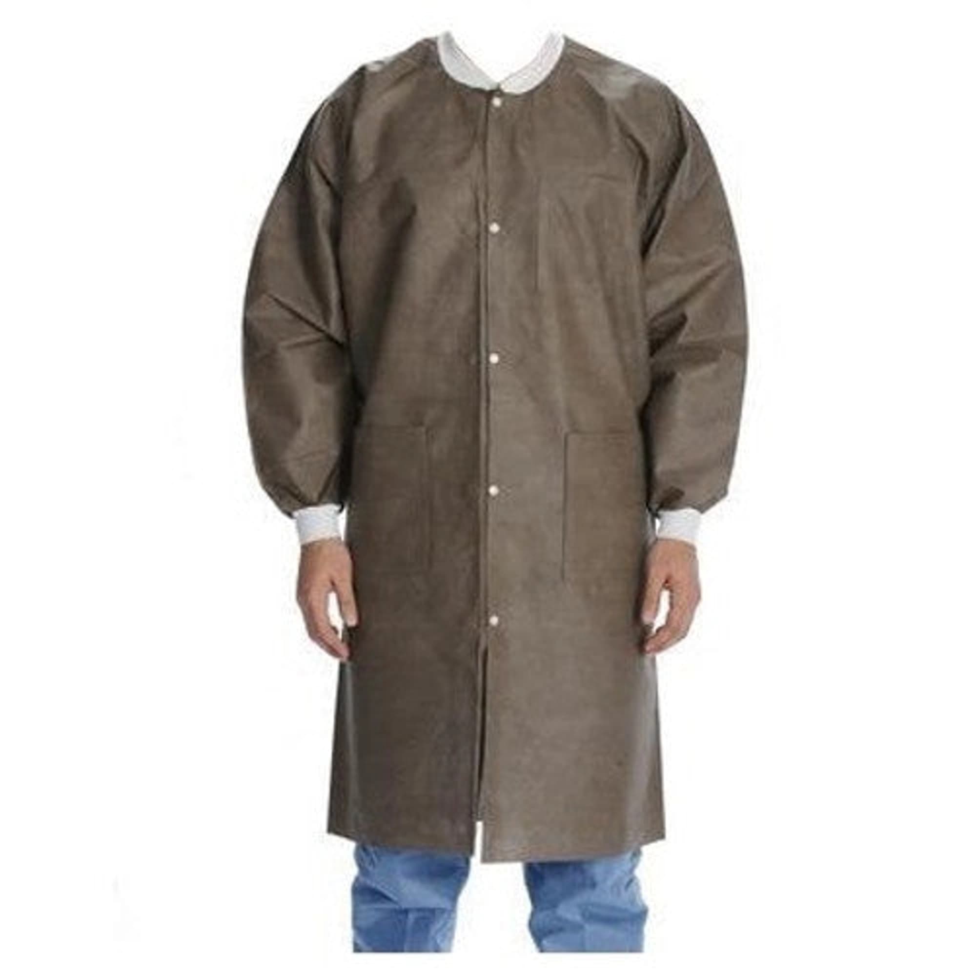 ValuMax Extra-Safe Lab Coat, Coffee, Medium, Knee-Length, 3-Layer SMS, AAMI Level 3, Latex-Free, 10/Pk - ValuMax - Extrasafe Lab Coats, Coffee Medium, 10Pk - Image 1