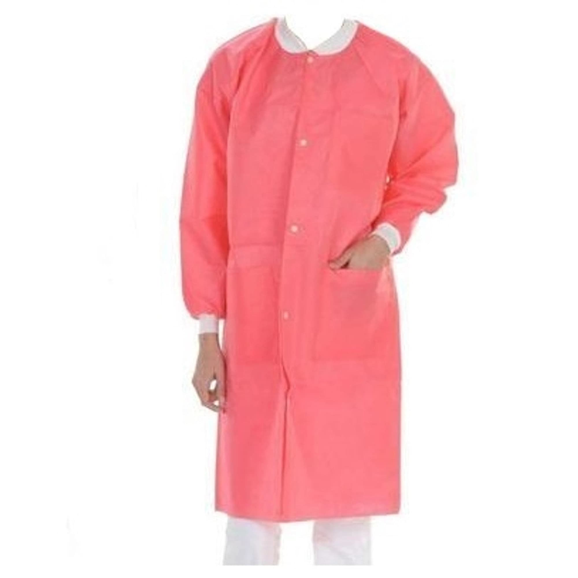 ValuMax Extra-Safe Lab Coats, Coral Pink, Large, Knee-Length, 3-Layer SMS, Latex-Free, 10/Pk - ValuMax - Extrasafe Lab Coats 10Pk Pink Large - Image 1