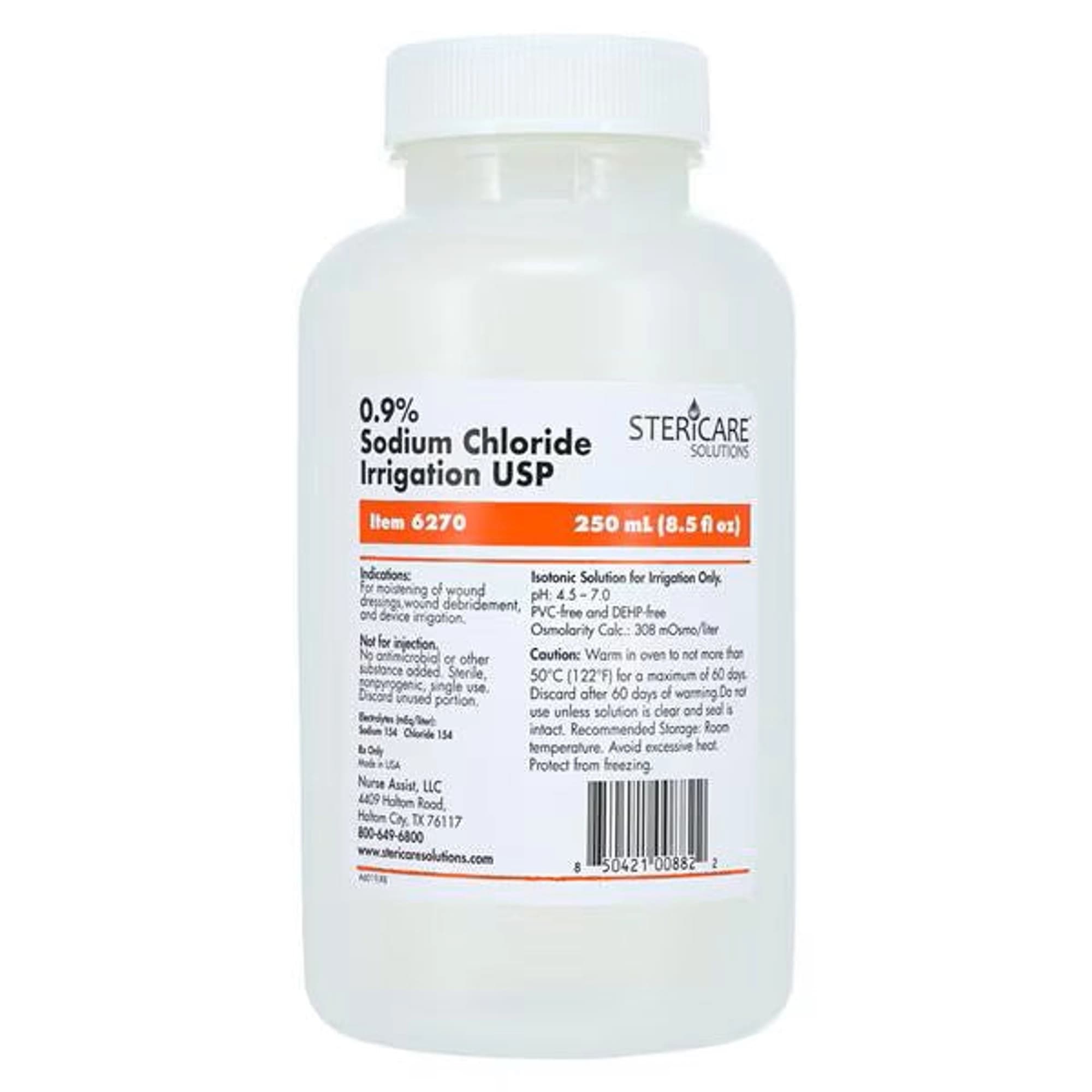 Nurse Assist Sterile 0.9% Sodium Chloride Irrigation Saline, 250mL Screw Top Bottle thumbnail 4