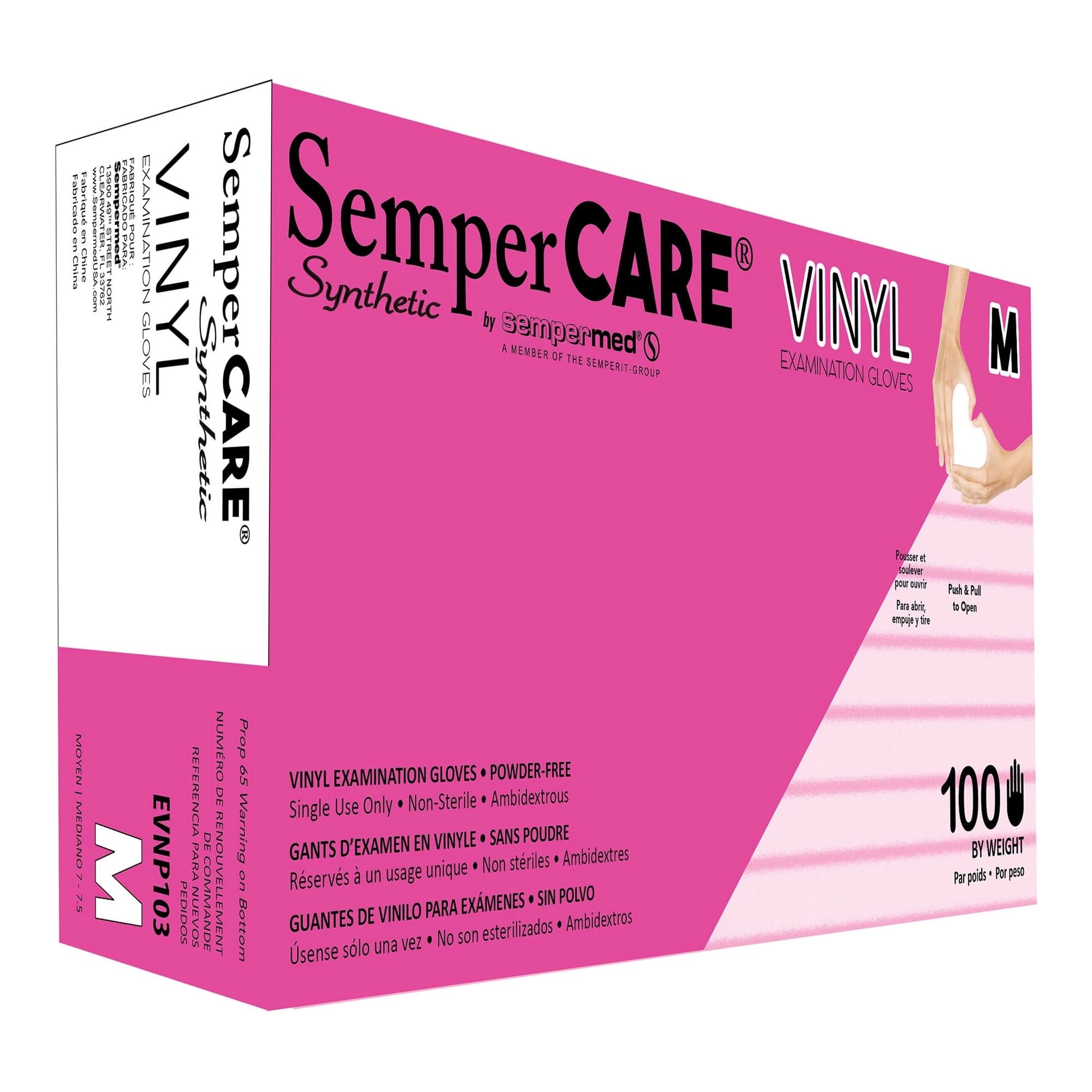 Sempermed SemperCare Synthetic Vinyl Exam Gloves, Medium, Powder Free, Non-Sterile, Ambidextrous, 100/Box, EVNP103 thumbnail 2