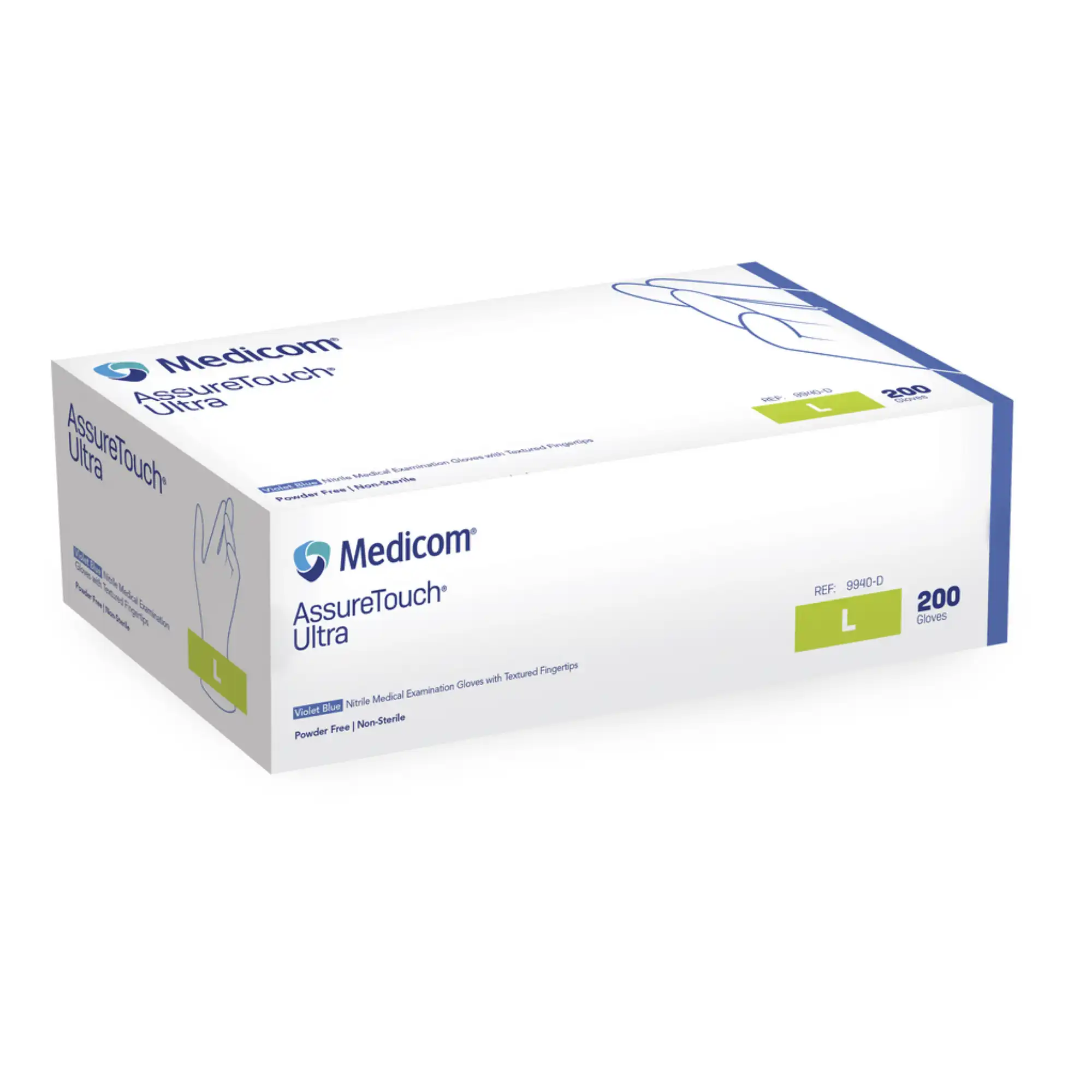 Medicom AssureTouch Ultra Nitrile Medical Examination Gloves, Powder-Free, Non-Sterile, Large, Violet Blue, 200/Box - AssureTouch Ultra Nitrile Medical Examination Glove, L, Violet Blue - Image 1