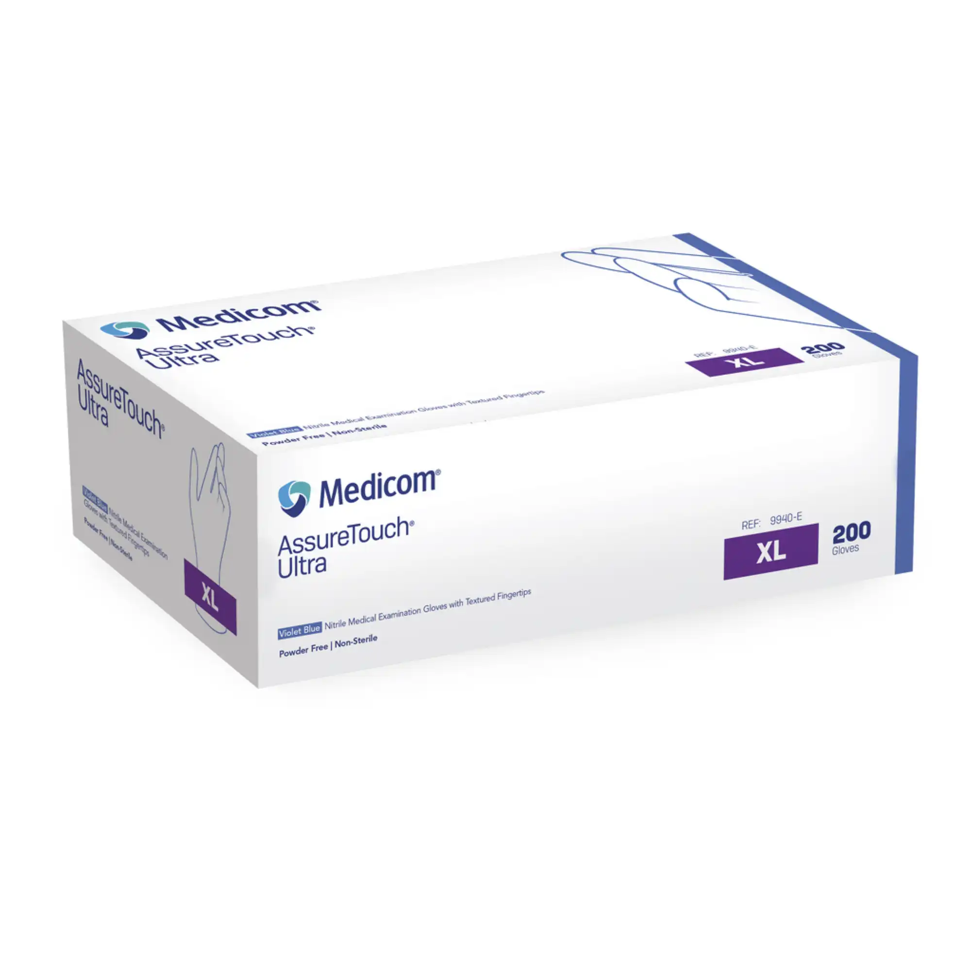 Medicom AssureTouch Ultra Nitrile Medical Examination Gloves, Powder-Free, Non-Sterile, Extra Large, Violet Blue, 200/Box - AssureTouch Ultra Nitrile Medical Examination Glove, XL, Violet Blue - Image 1