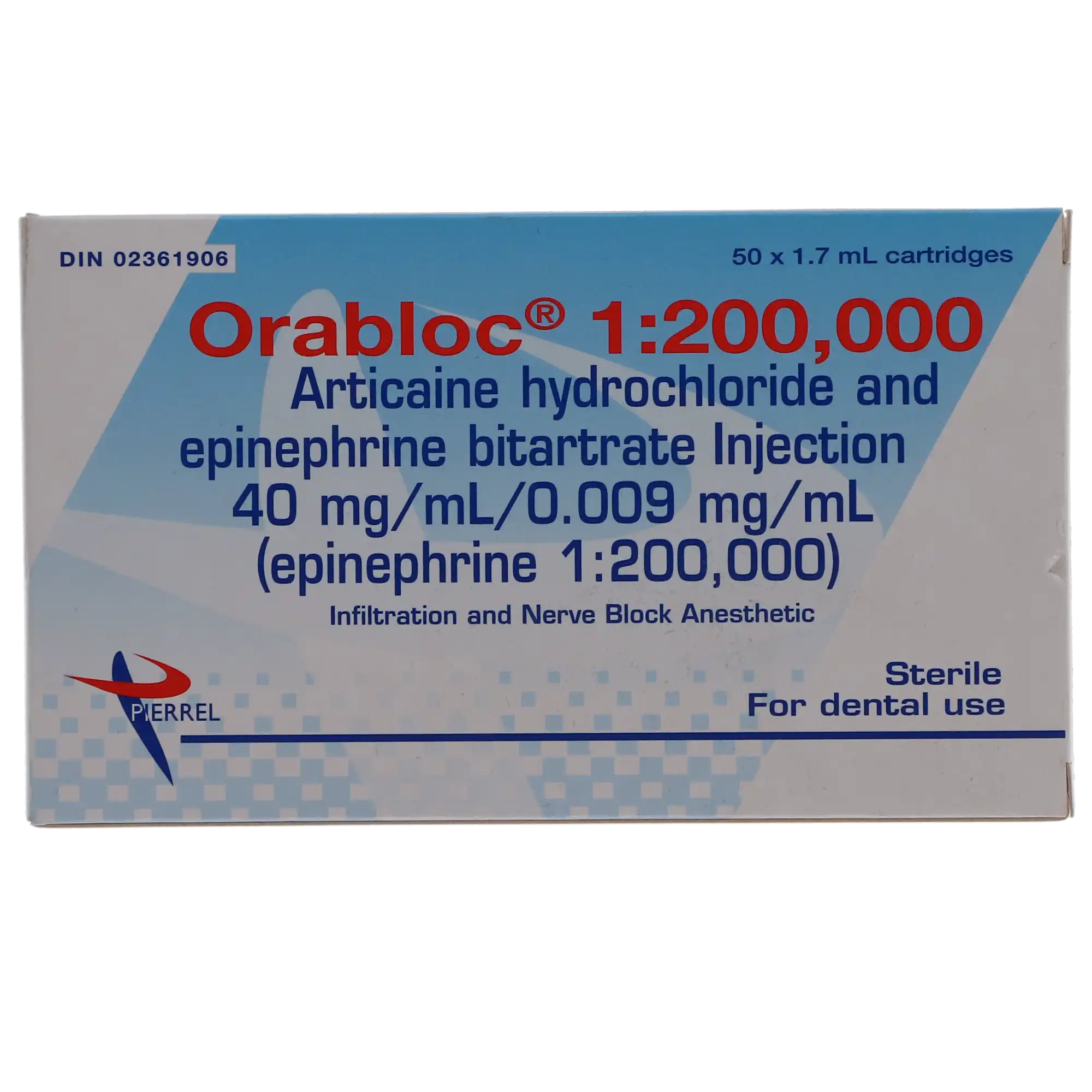 Orabloc Articaine HCl 4% with Epinephrine 1:200,000 Injection Cartridges, 1.7 mL, Blue, 50/Pk, 2101052 thumbnail 3
