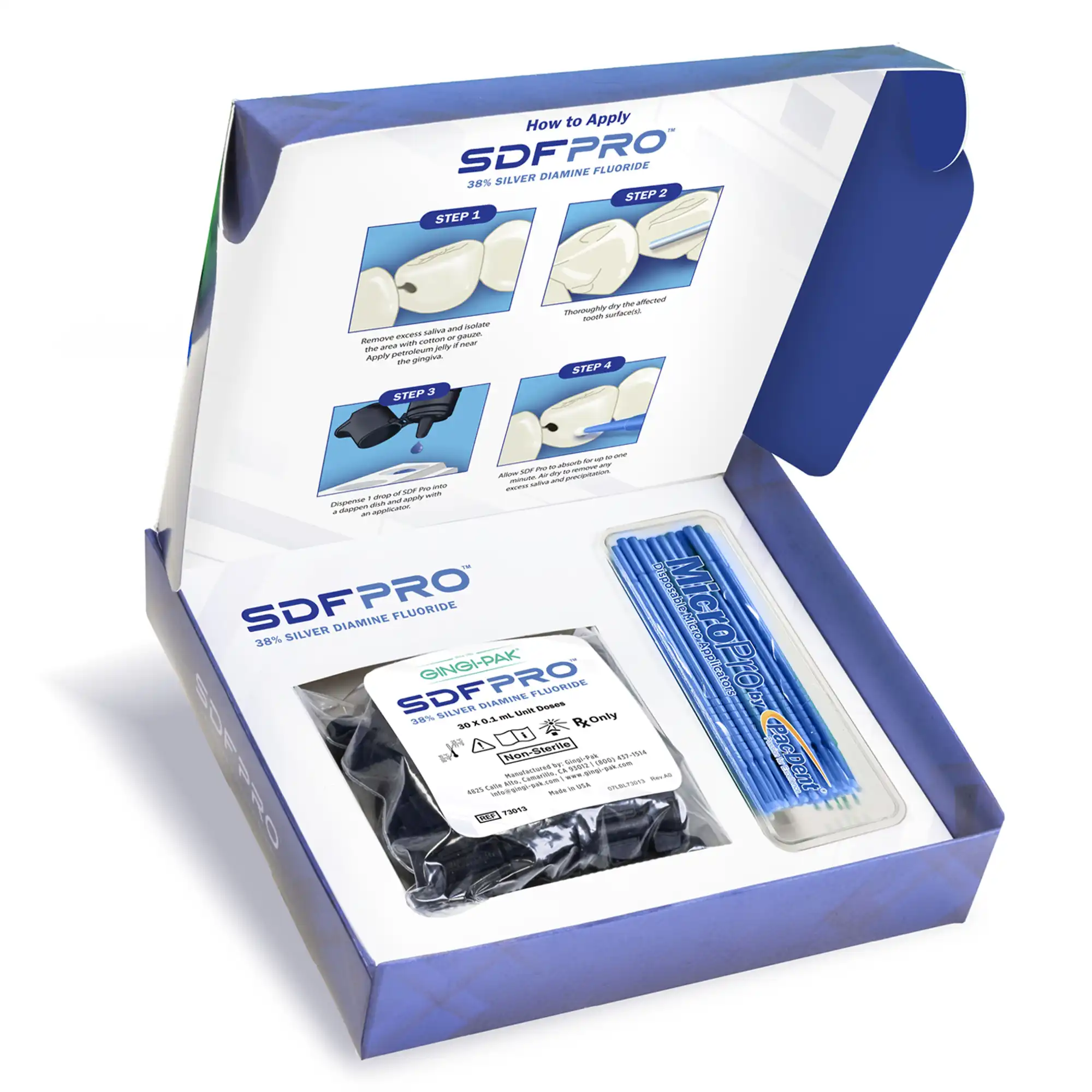 SDF Pro 38% Silver Diamine Fluoride Solution Unit Dose Kit, 30 x 0.1 mL Unit Doses + 50 Micro Applicator Tips, 73013 thumbnail 6