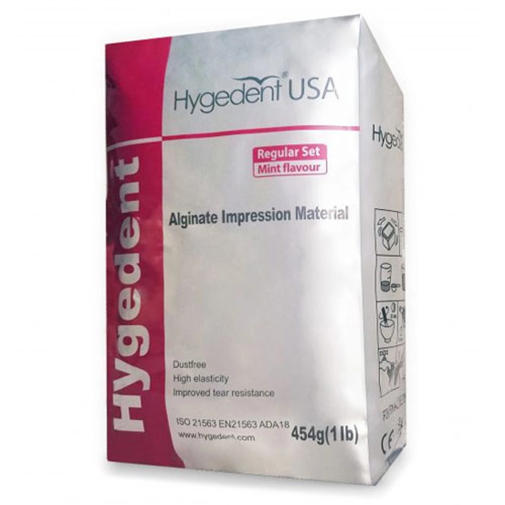 Hygedent Alginate Regular Set Impression Material, Dust Free, Red Powder, Mint Flavored, 1 lb Bag, HD10000 - Hygedent - Alginate Regular Set 1 Lb Bag. Dust Free. Red Color Powder. Time - Hyg-H, Mint Flavored, HD10000 - Image 1