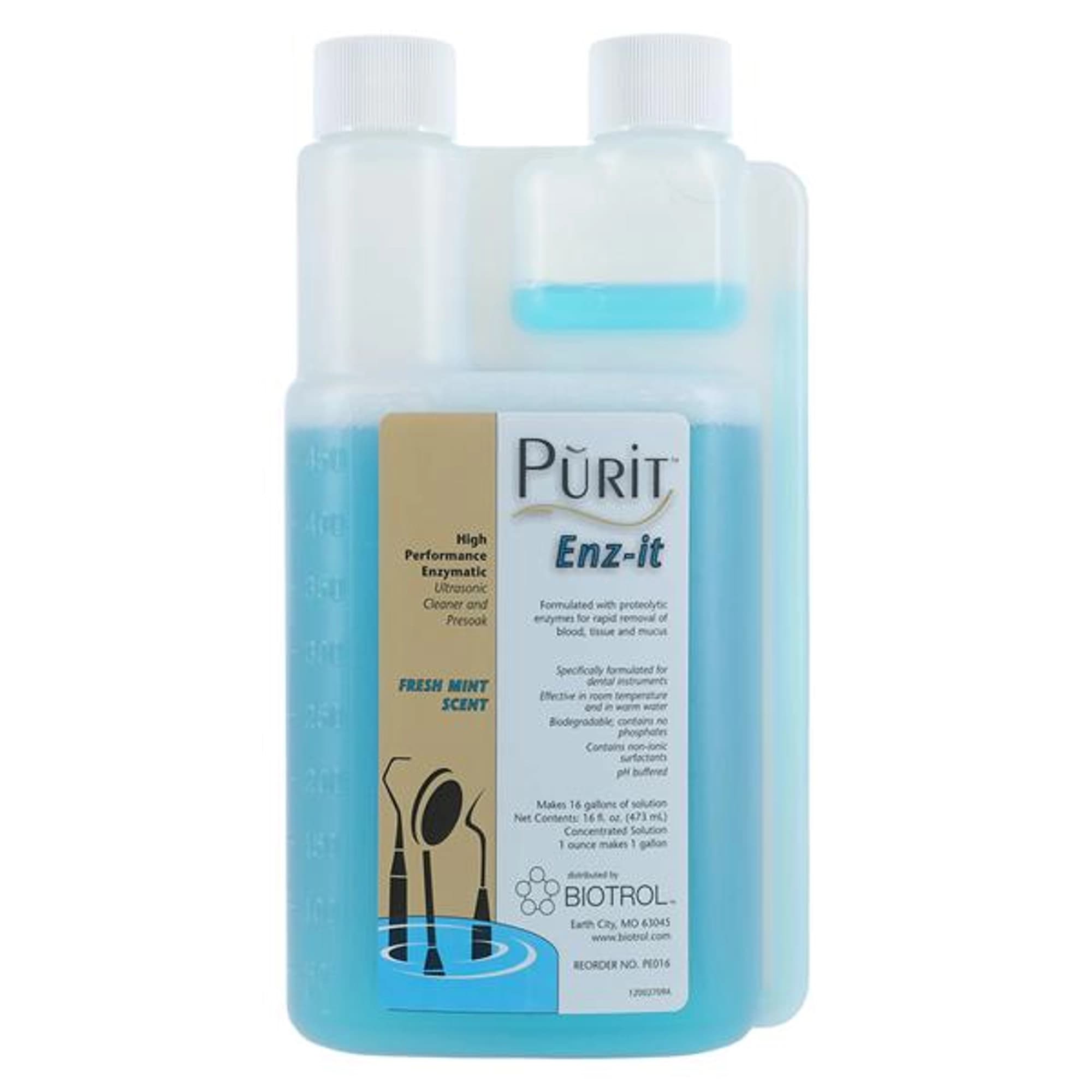 Purit Enz-It Enzymatic Ultrasonic Cleaner & Presoak Solution, 16 oz Bottle, PE016 thumbnail 3