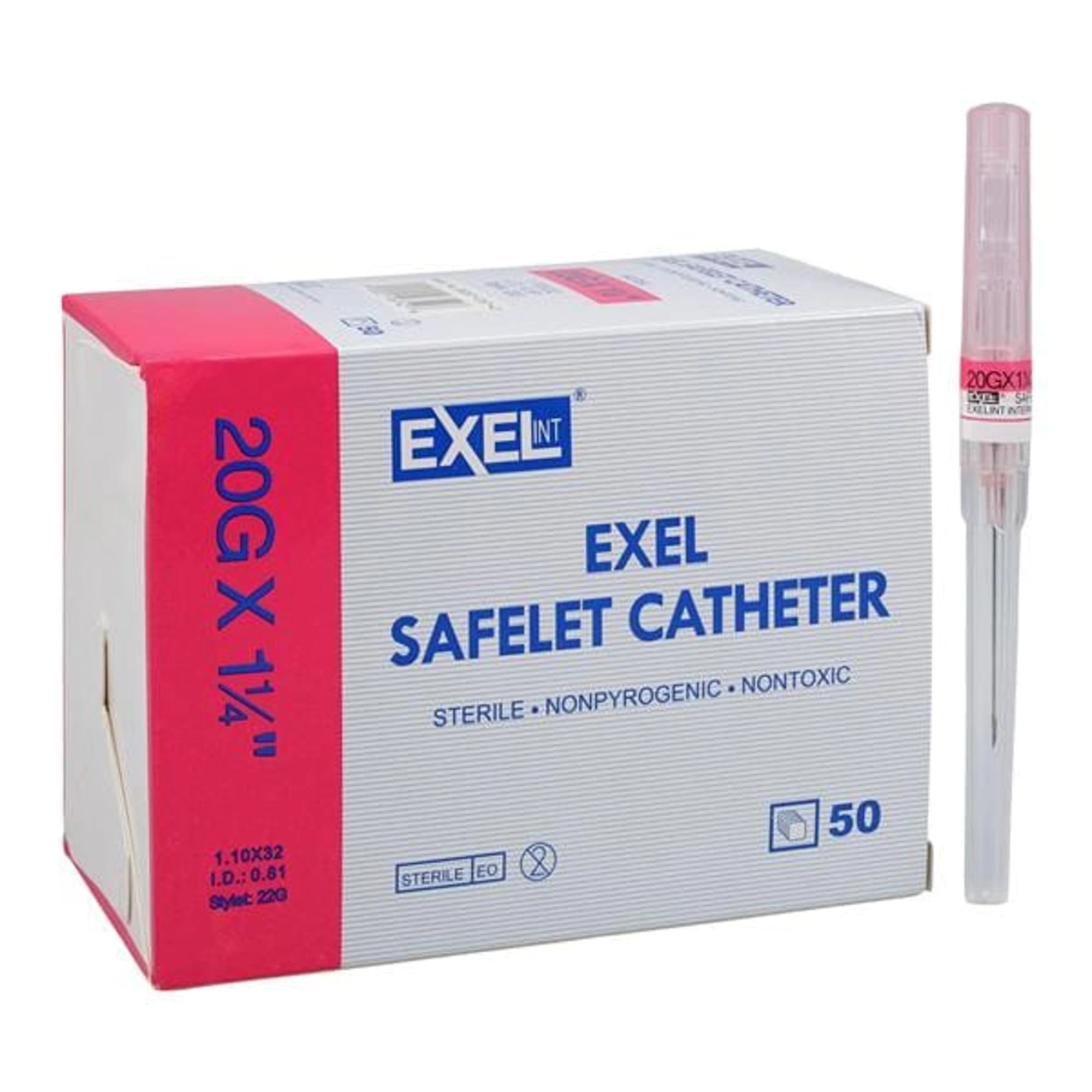 Exel IV Catheter, 20G x 1¼", Radiopaque, Sterile, 50/Bx, 26742 - IV Catheter, 20G x 1¼", 50/bx, 26742 - Image 1