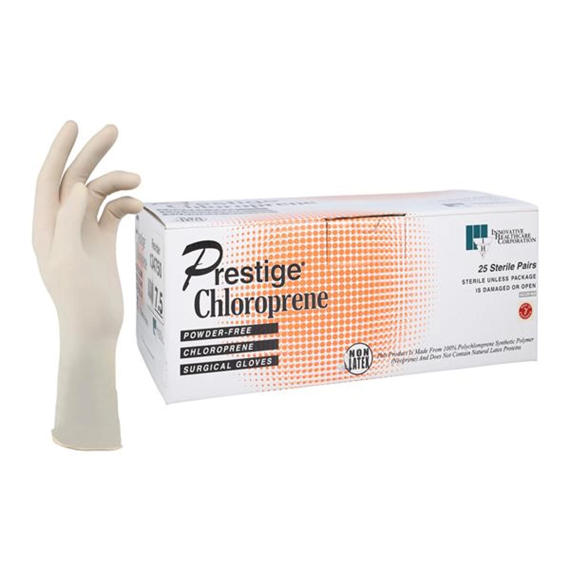DermAssist Prestige Polychloroprene Sterile Surgical Gloves, Powder-Free, Latex-Free, Textured, Size 7.5, 25 Pairs/Box, 134750 - Gloves, Surgical, Size 7-1/2, Polychloroprene, Sterile, PF, Textured Finish, 25 pr/bx, 134750 - Image 1