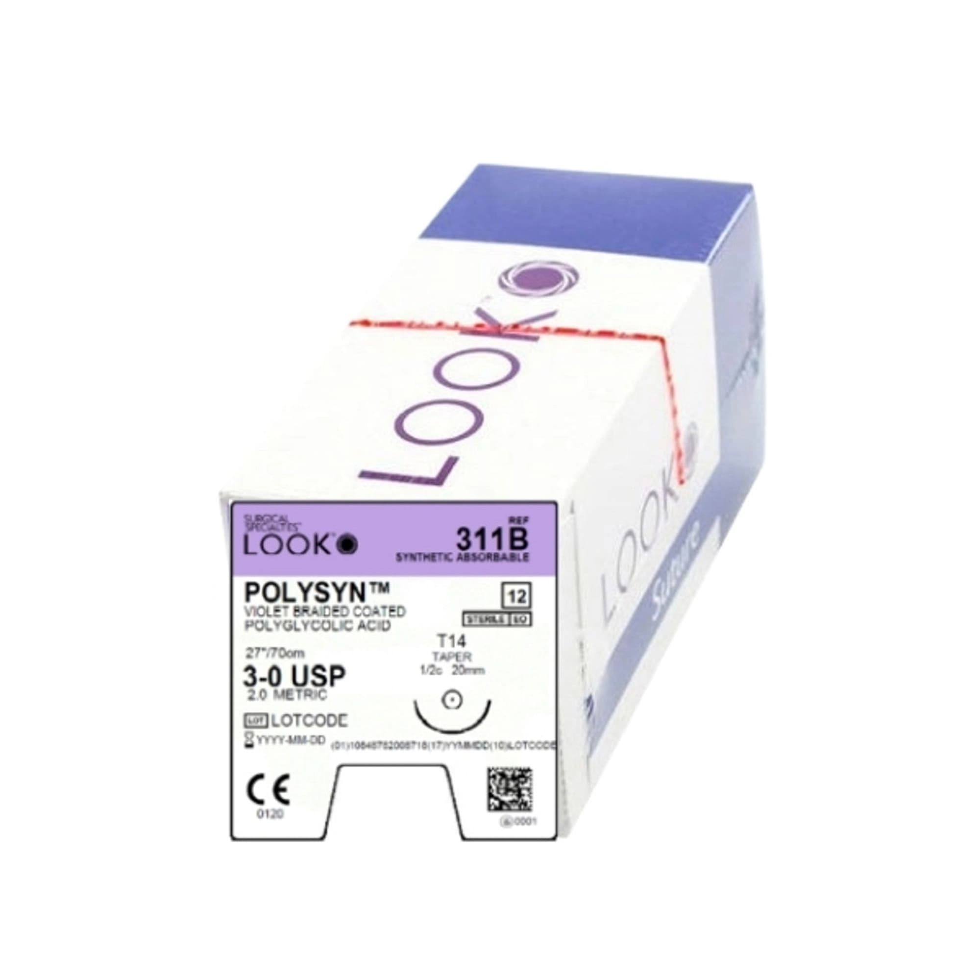 Look PolySyn Violet Braided Absorbable Suture, 3-0, 27 in/70 cm, T14 Taper Point 1/2 Circle 20 mm Needle, 12/Bx, 311B thumbnail 2