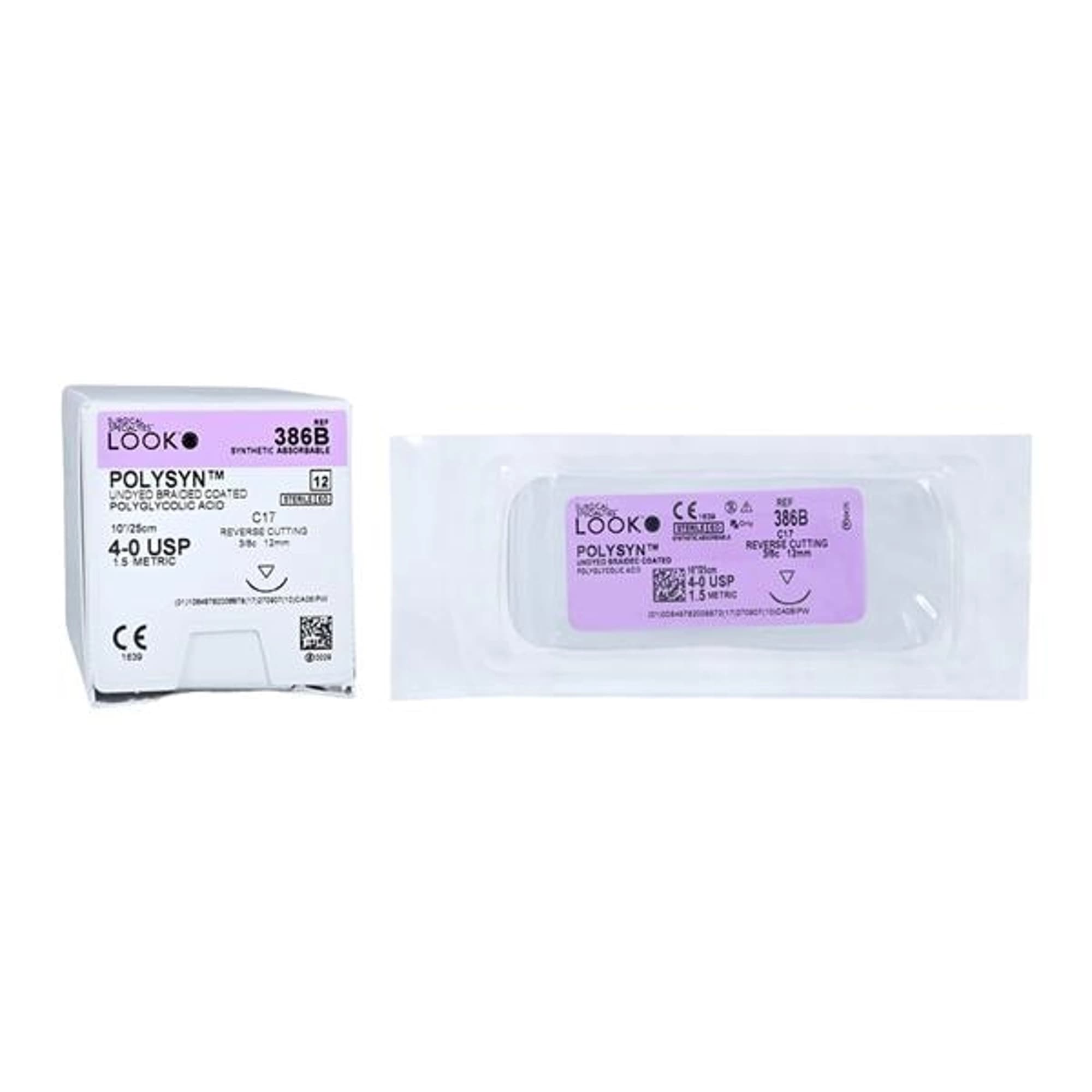 Look PolySyn PGA Absorbable Braided Suture, Undyed, 4-0, 10 in (25 cm), C-17 Reverse Cutting Needle, 12 mm 3/8 Circle, 12/Box, 386B thumbnail 5