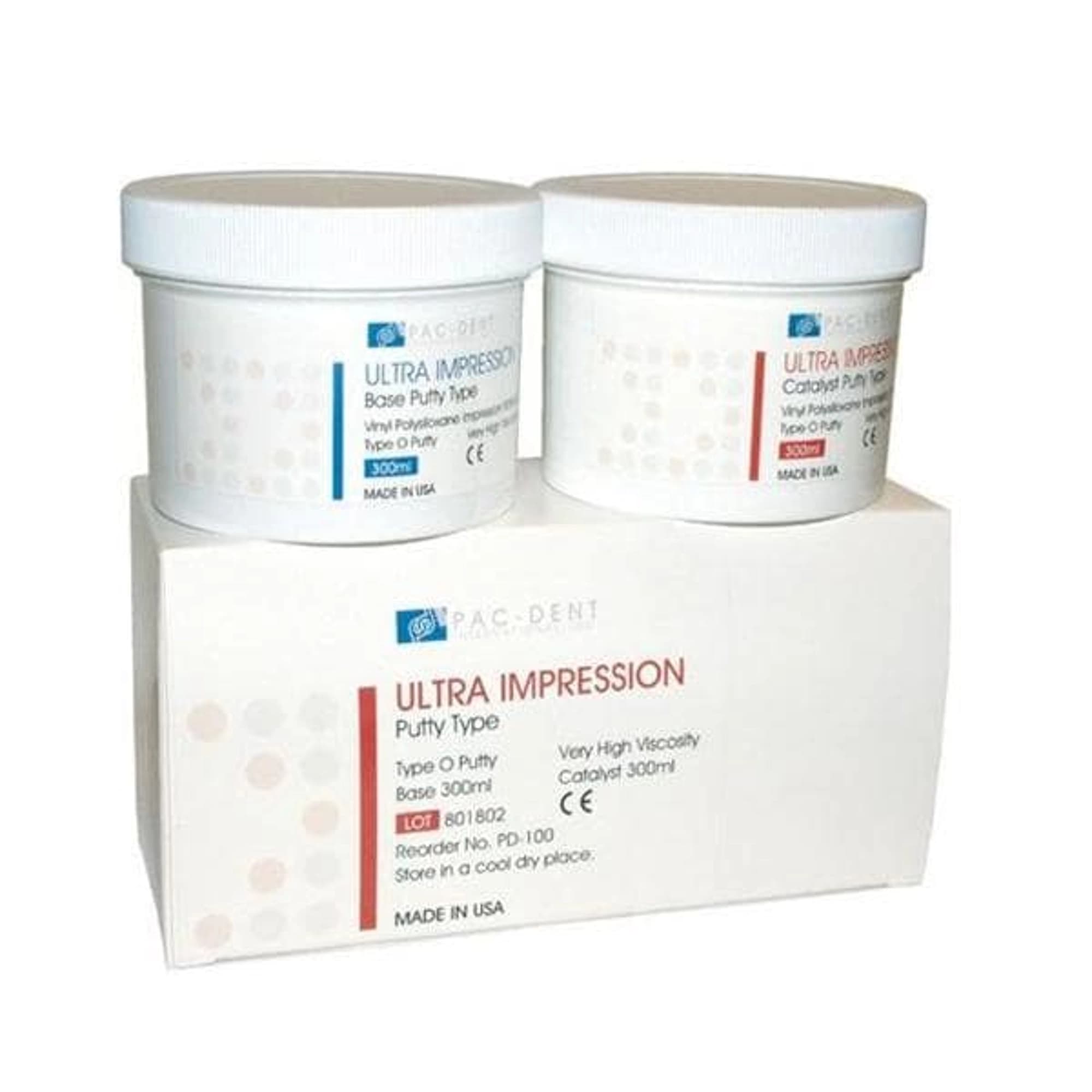 Pac-Dent Type-O-Putty VPS Impression Material, Regular Set, 2 x 300 ml Jars (1 Base, 1 Catalyst), 001V - Pacdent - Type-O-Putty 2 x 300 ml jars (1 base, 1 catalyst), Regular Set , 001V - Image 1