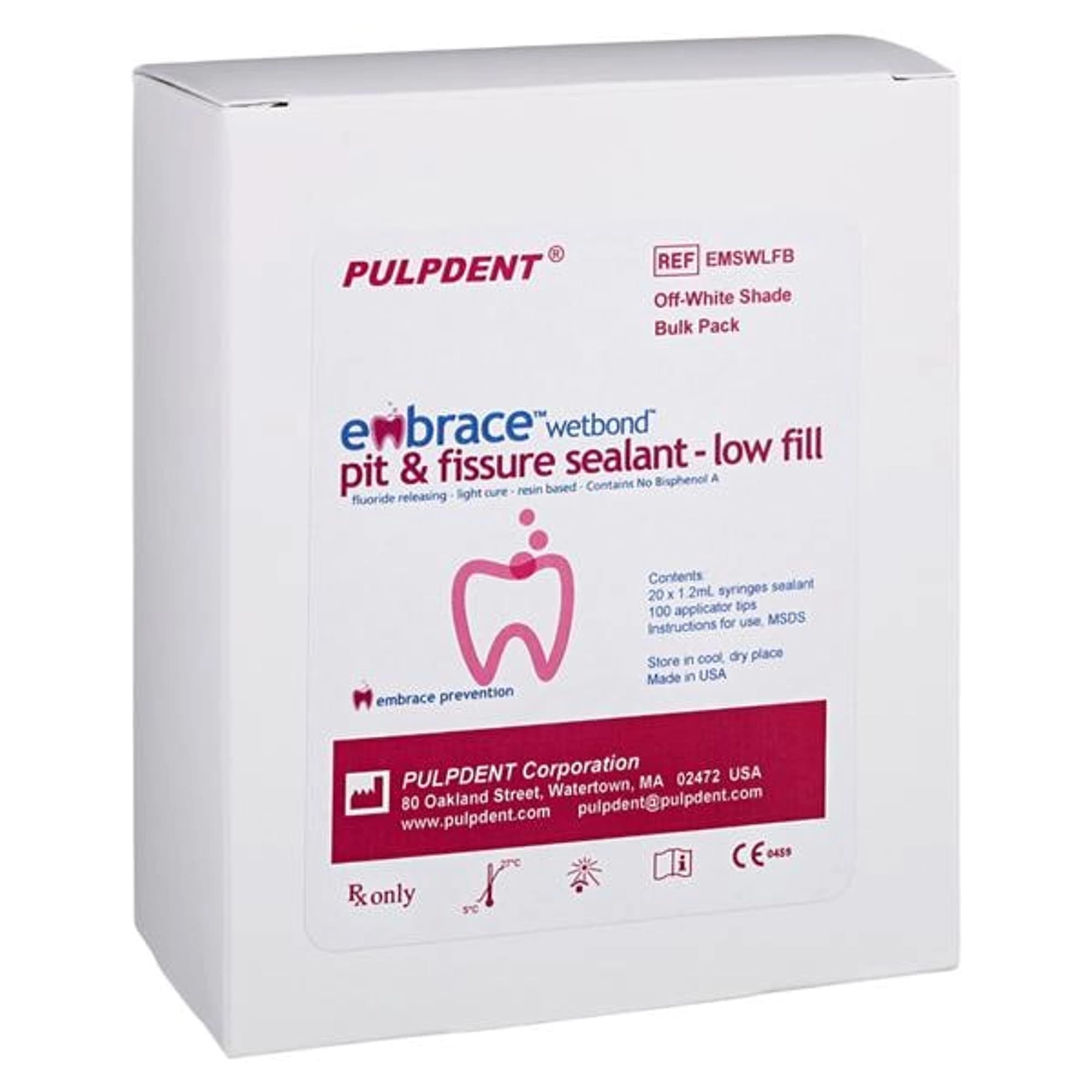 Embrace WetBond Pit & Fissure Sealant Low Fill Bulk Pack, Off-White, 20 x 1.2 mL Syringes, 100 Applicator Tips, EMSWLFB thumbnail 4