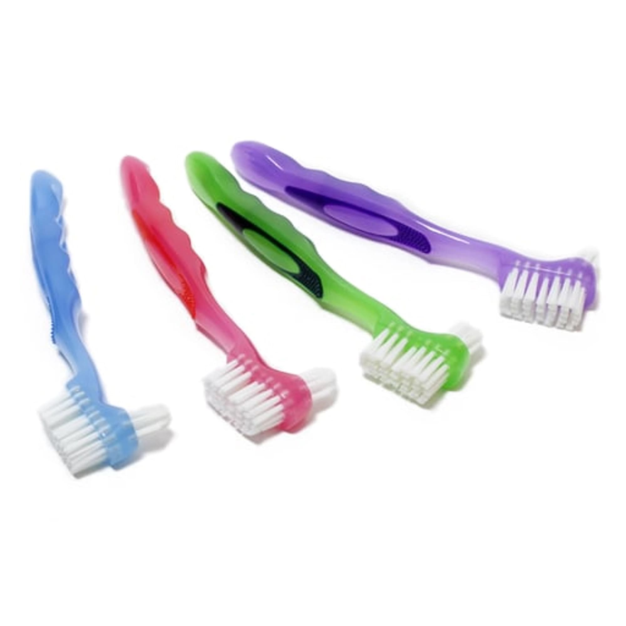 Quala Denture Brush, Dual Head, Assorted Colors (Blue/Green/Bright Pink/Bright Purple), 12/Box, Q90026 - Denture Brush, 4 Assorted Colors (Blue/Green/Bright Pink/Bright Purple), 12/bx,, Q90026 - Image 1