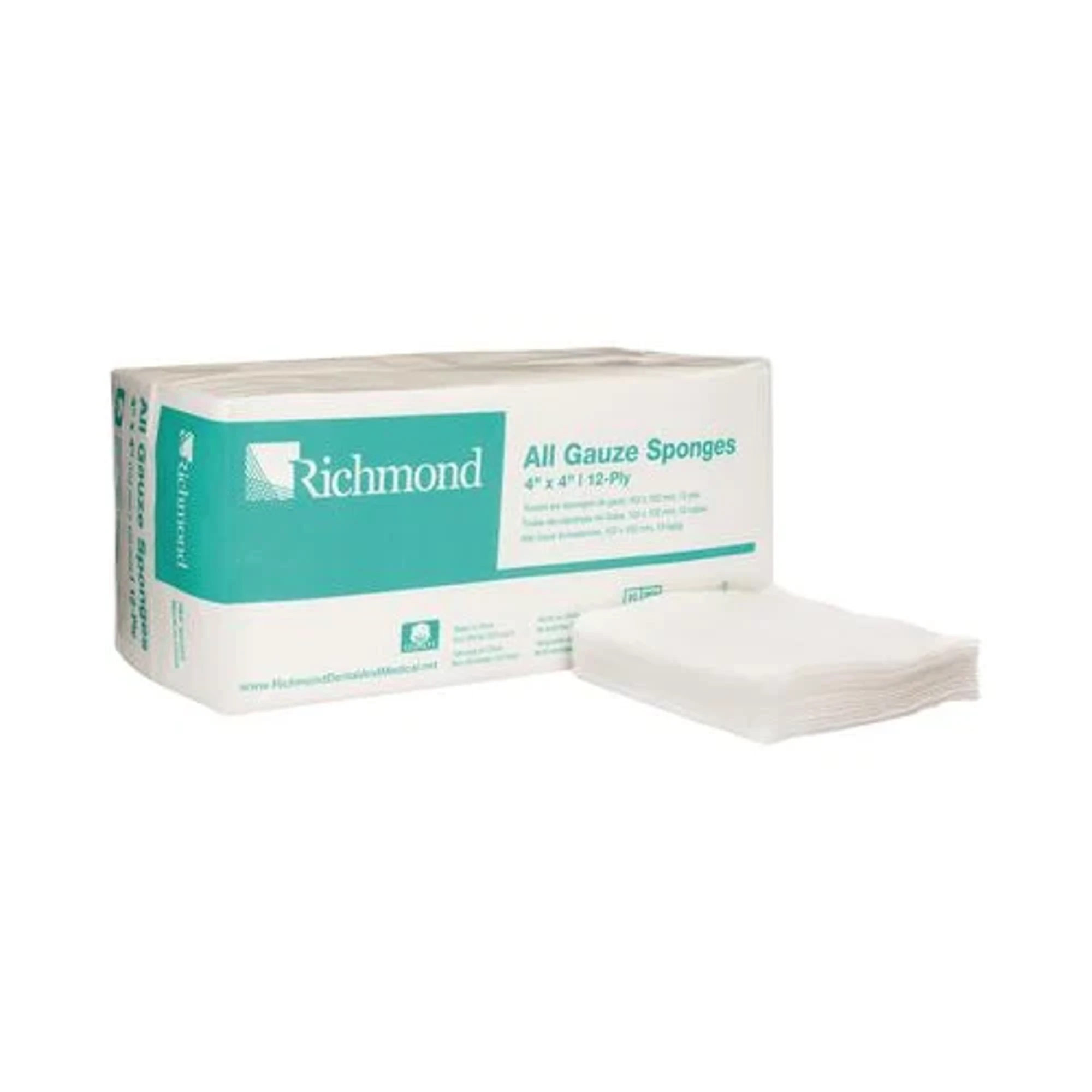 Richmond All Gauze Sponges, 2" x 2", 12-Ply, Non-Sterile, 200/Sleeve, 25 Sleeves/Case, 300420 thumbnail 2