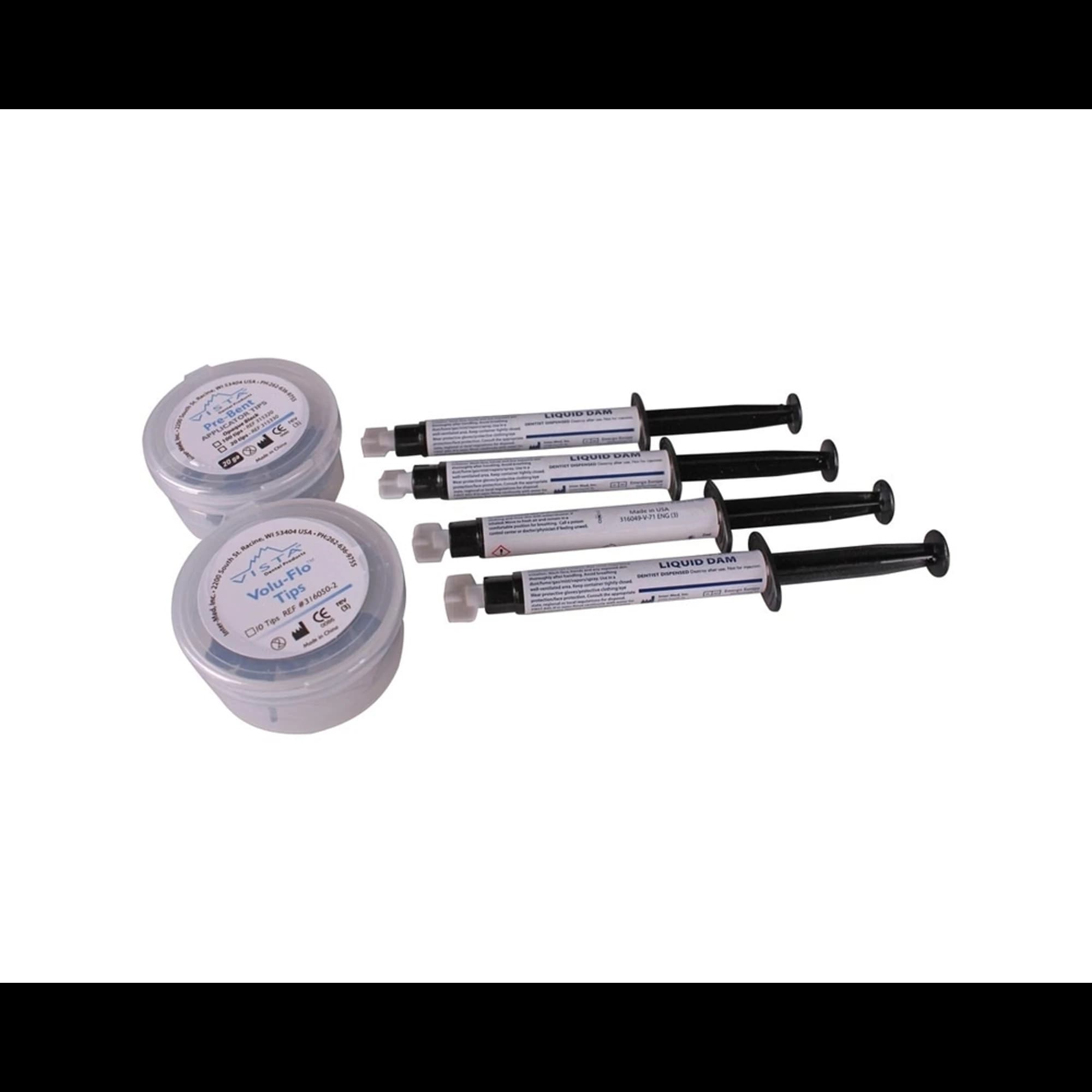 Vista Apex Liquid Dam Standard Kit, Light Cured Gingival Resin Barrier, 4 x 2mL Syringes with 10 Pre-Bent Tips & 10 Volu-Flo Tips, 316050 - Fluorescent Express White Liquid Dam Gingival Resin Barrier Light Cured 2Ml syr Kit - 316050 ,316050 - Image 1