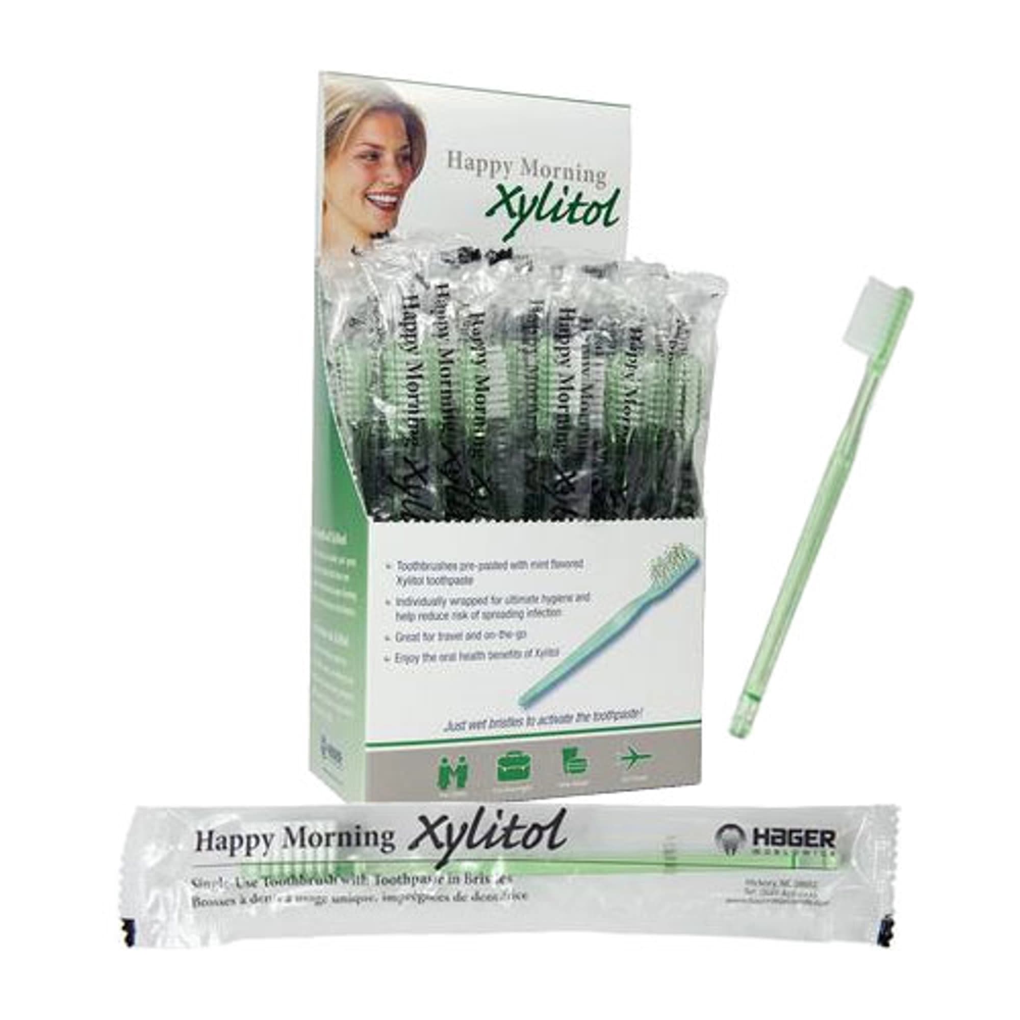 Happy Morning Xylitol Disposable Pre-Pasted Toothbrush with Mint Toothpaste, Individually Wrapped, 50/Box, 605496 thumbnail 2