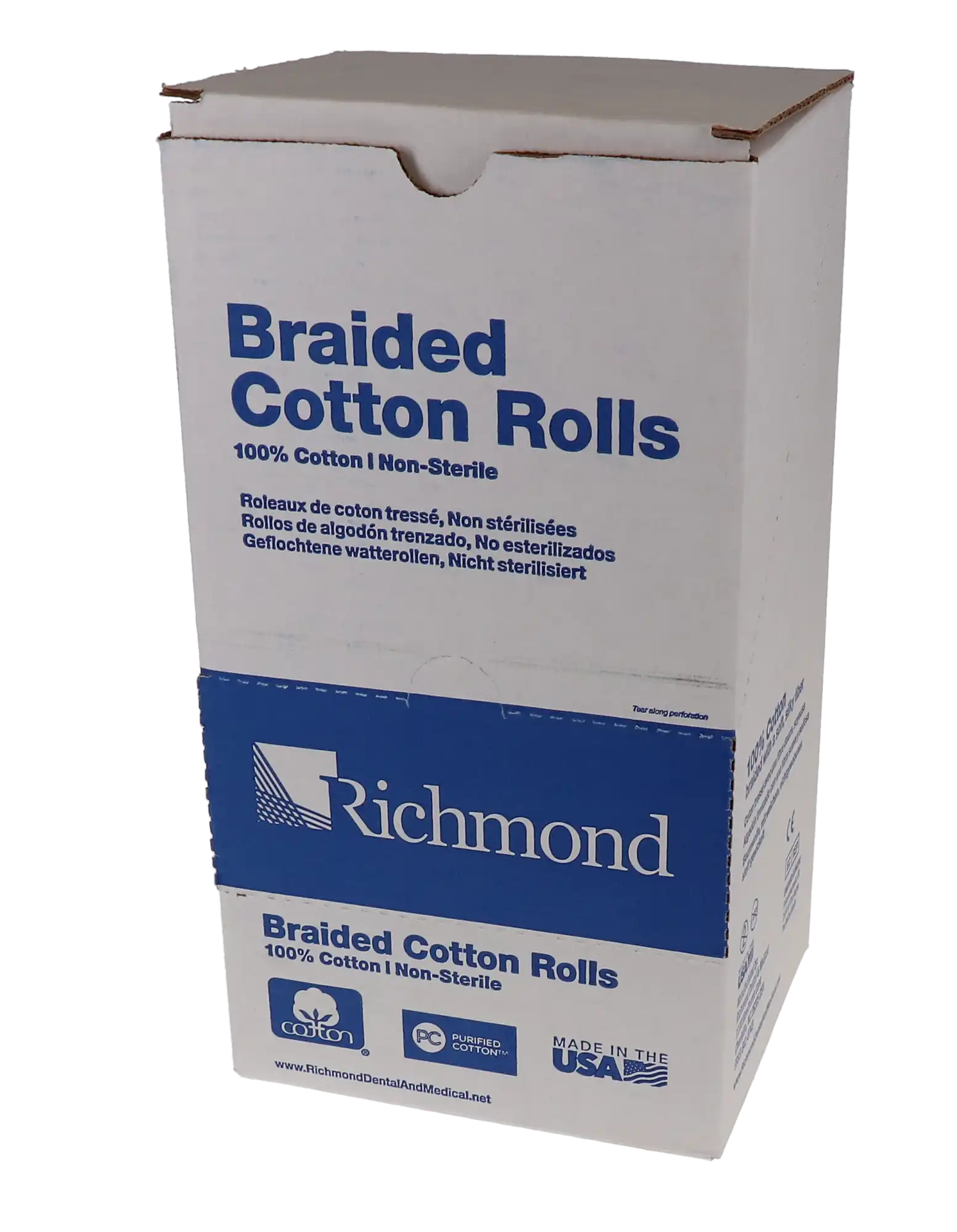 Richmond Braided Cotton Rolls, Medium Diameter 3/8" x 1 1/2", Junior Pack, Non-Sterile, 2000/Box, 200204 thumbnail 8